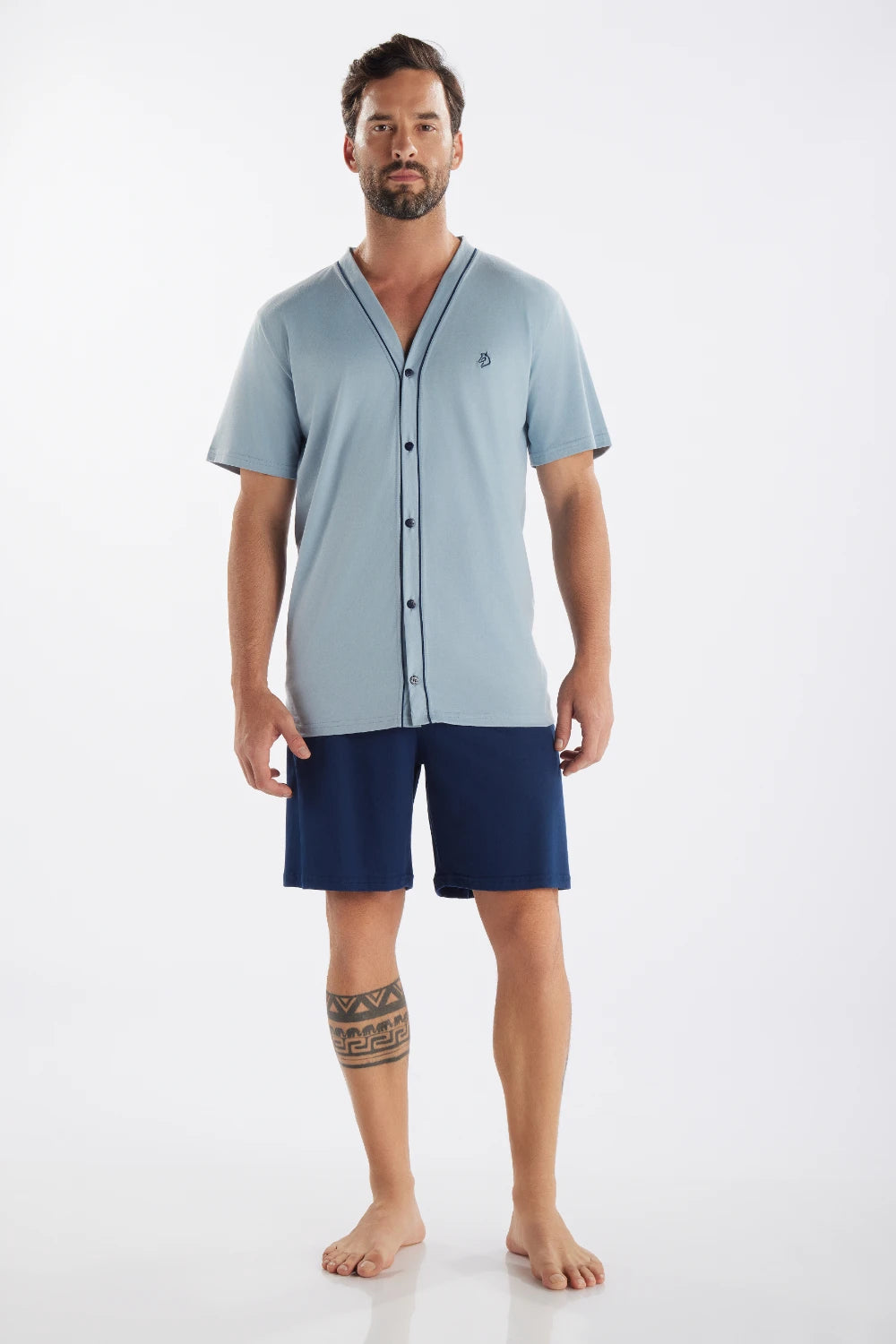 Pijama Masculino Meia Manga com Abertura Frontal e Bermuda Pzama® 6014.251 - COR 01