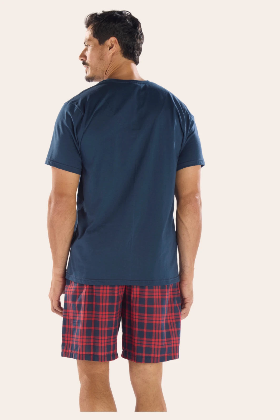 Pijama Masculino Meia Manga com Bermuda Xadrez Vermelho e Azul – Pzama® 060245