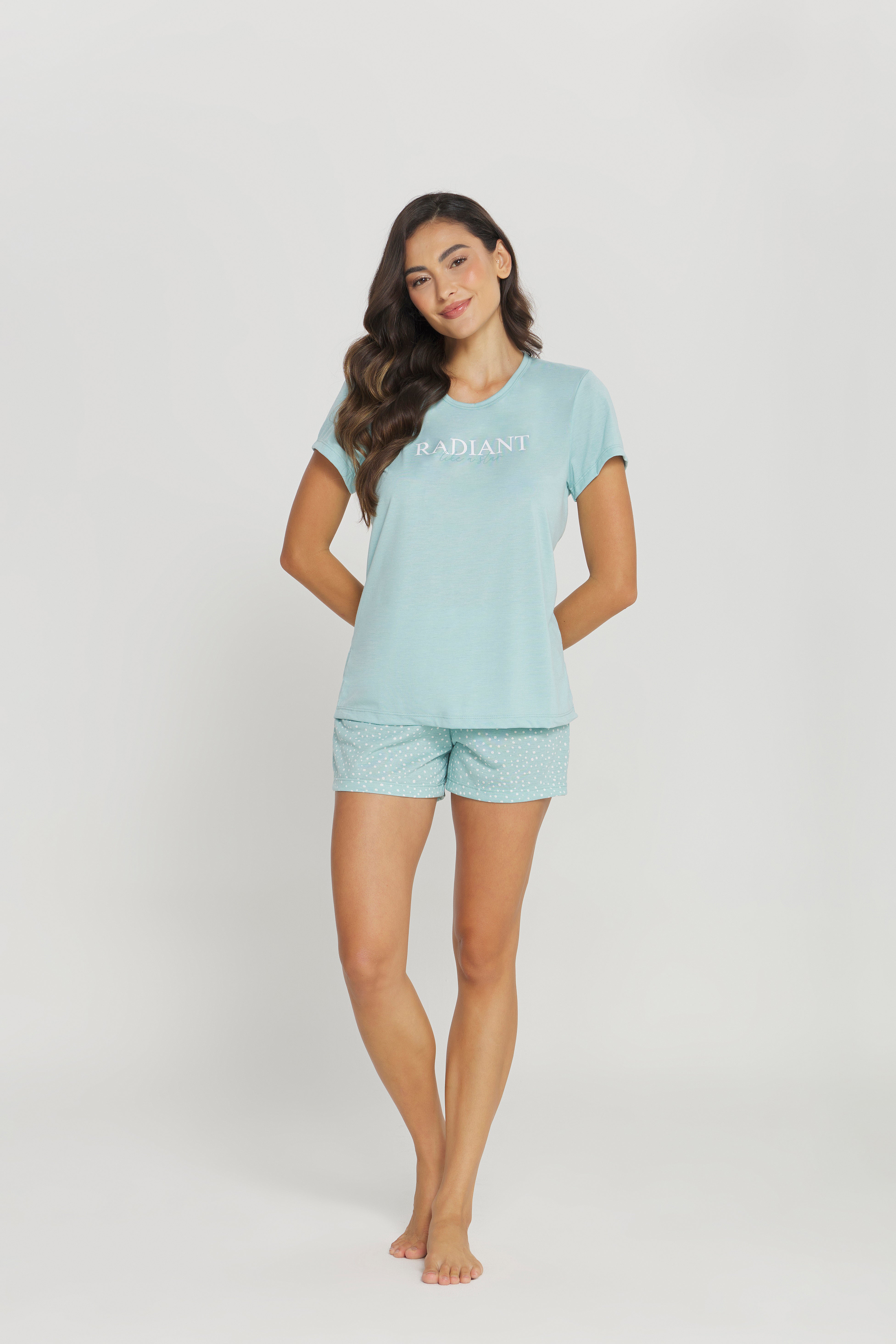 Pijama Jovial Meia Manga  com Short Poliviscose – Danka® 01.1.0249 - POA VERDE