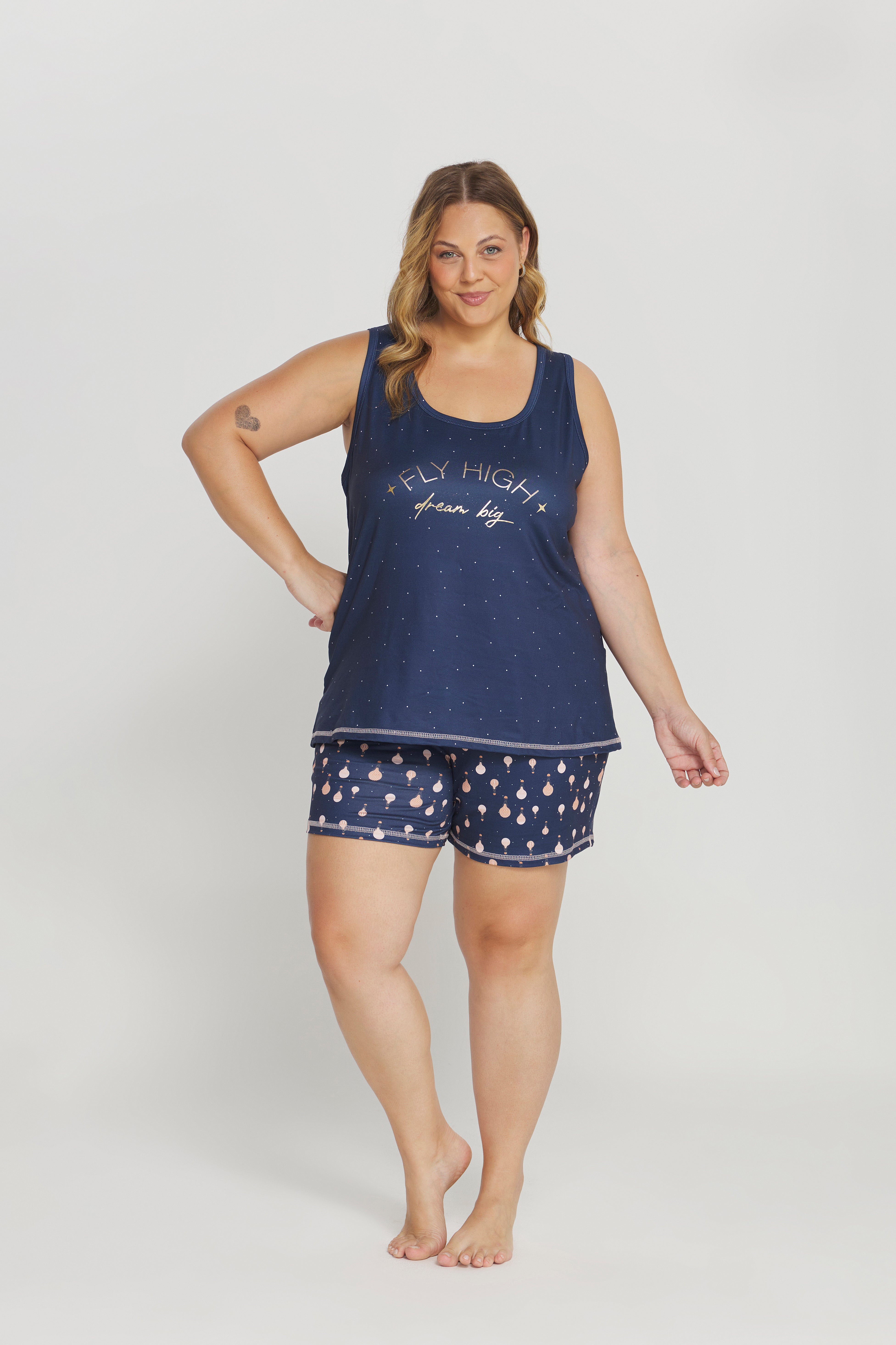 Pijama Plus Regata com Short Peach Touch Poá – Danka® 01.1.0289