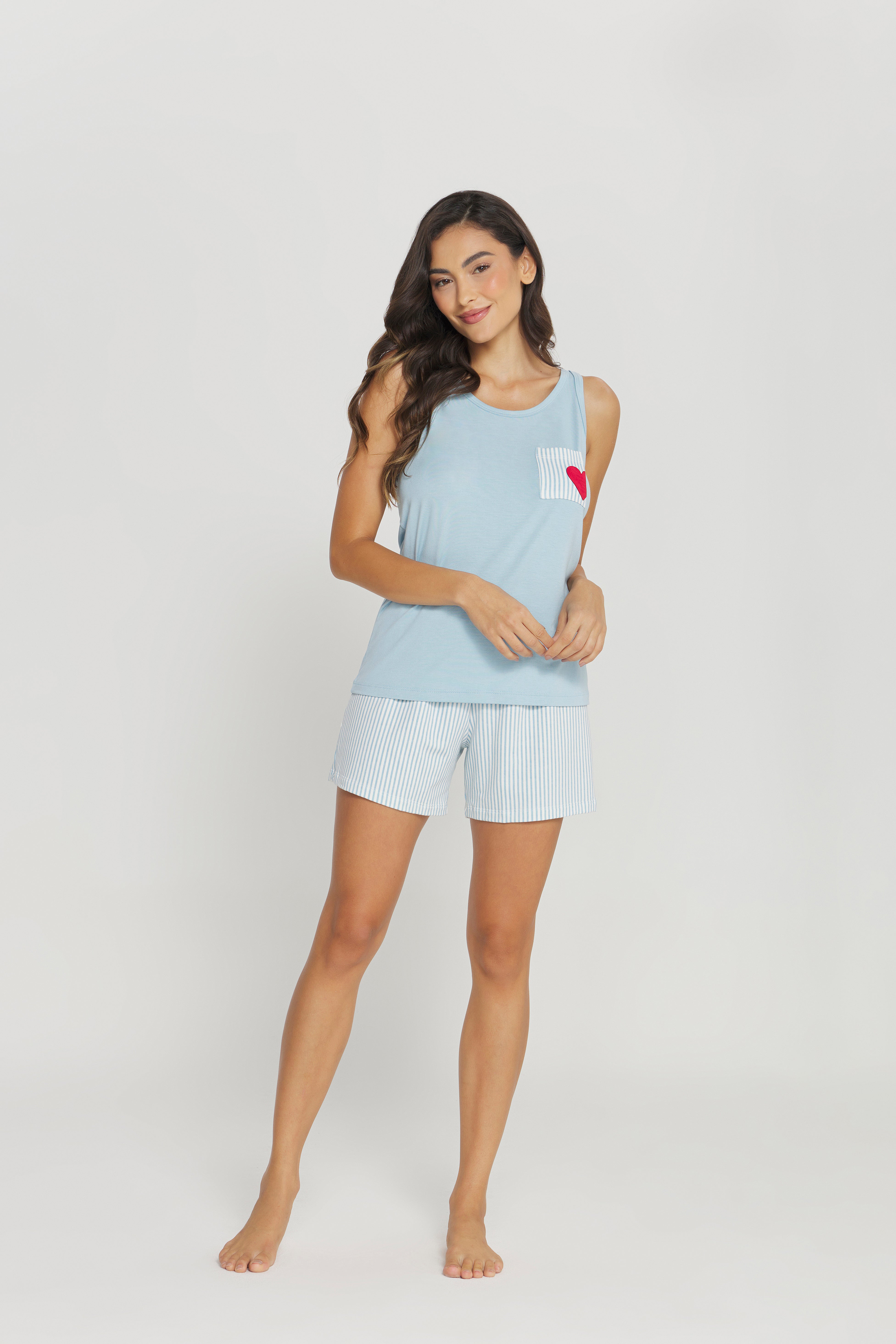 Pijama Jovial Regata com Short Viscolycra Azul – Danka® 01.1.0329