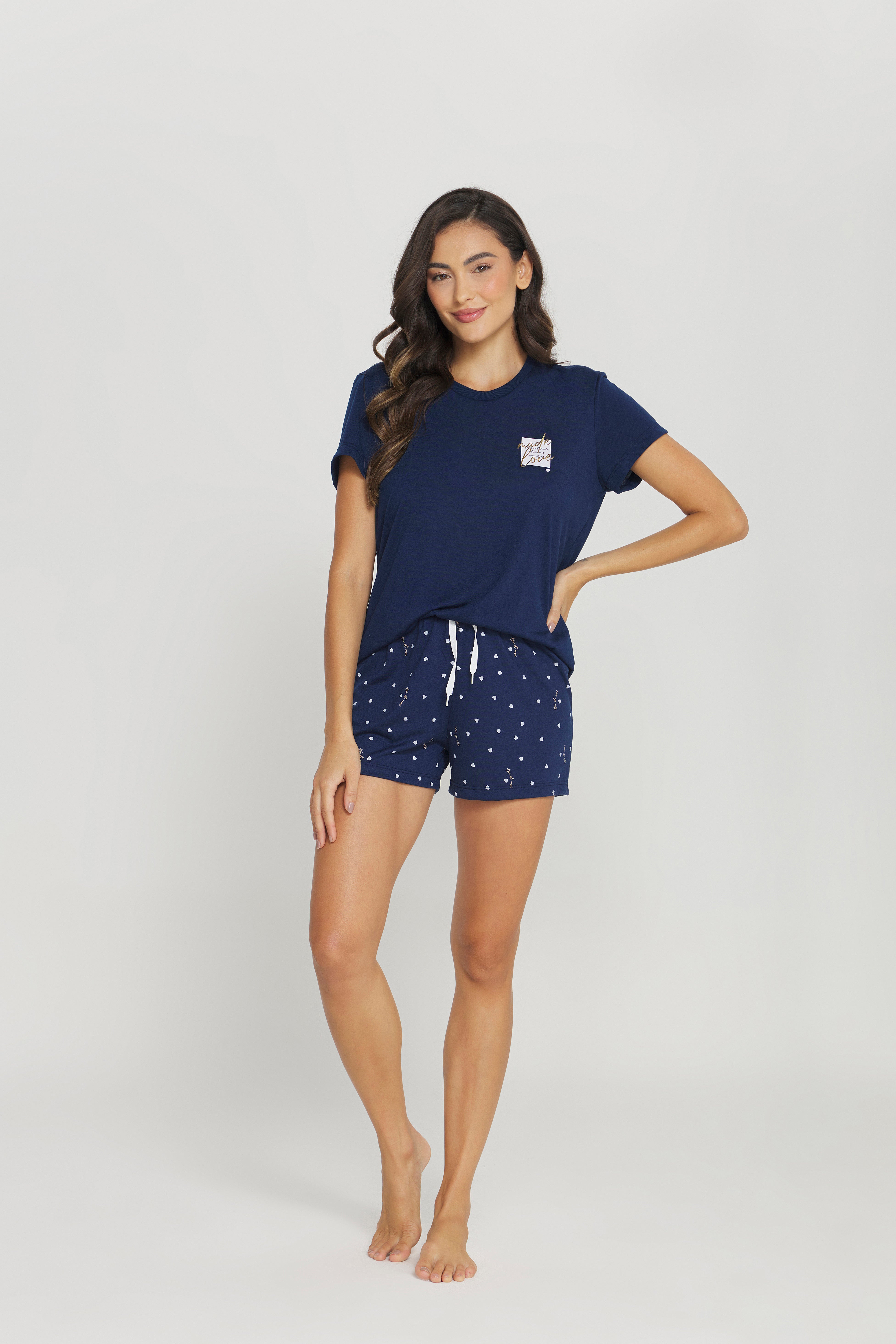 Pijama Jovial Meia Manga c/ Short Poliviscose Marinho – Danka® 01.1.0335