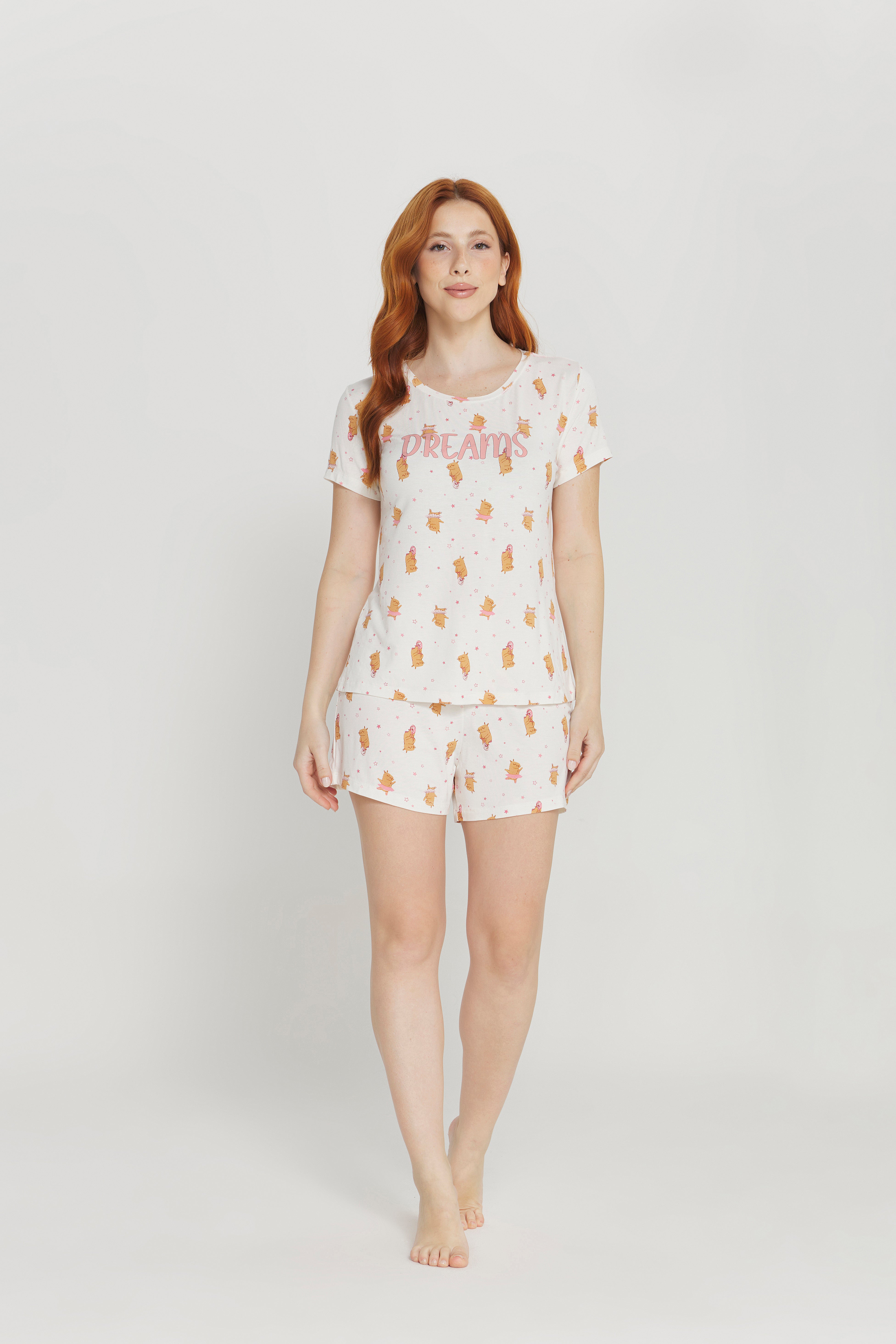 Pijama Jovial Meia Manga com Short Poliviscose Capivara – Danka® 01.1.0391