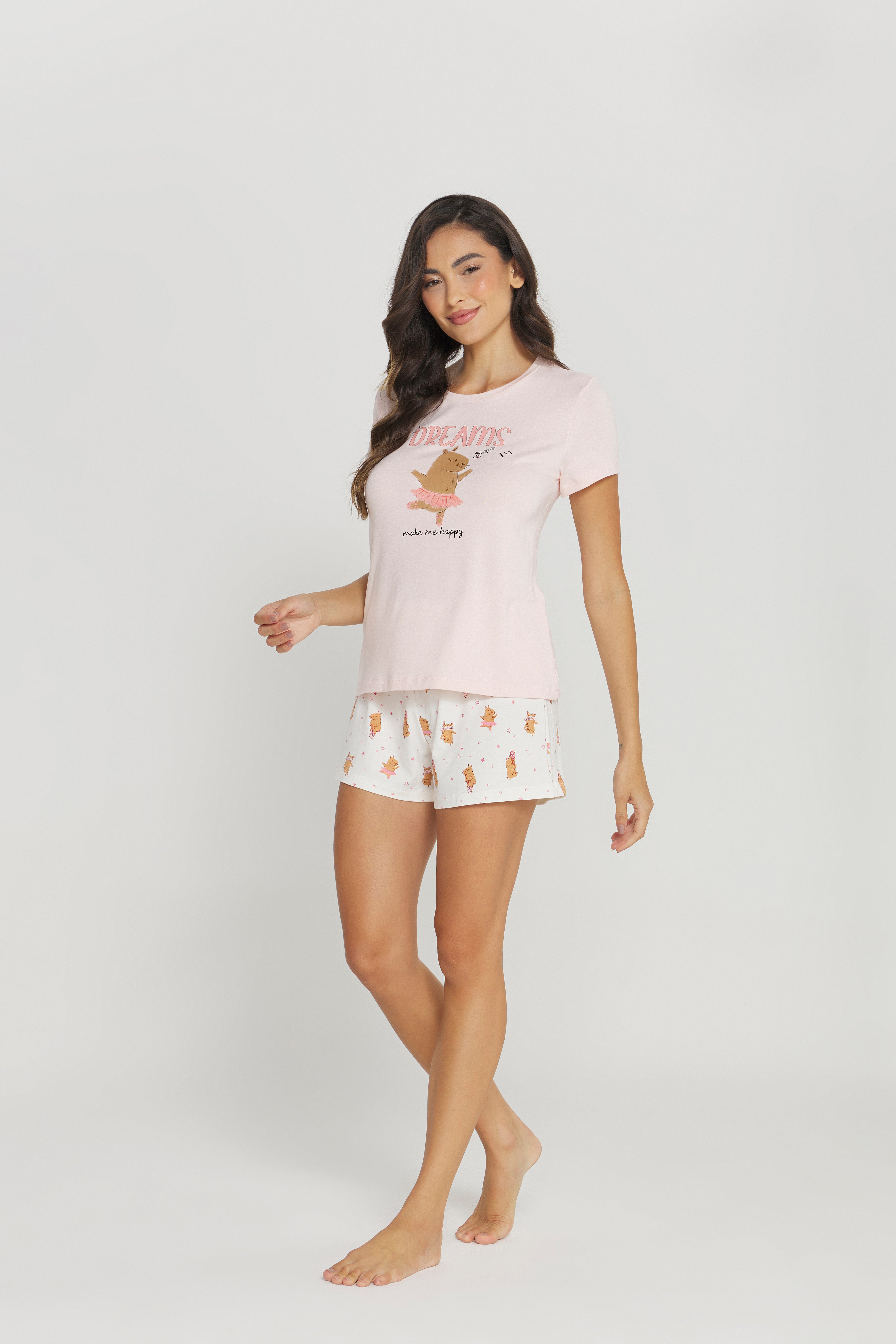 Pijama Jovial Meia Manga com Short Poliviscose Capivara – Danka® 01.1.0395