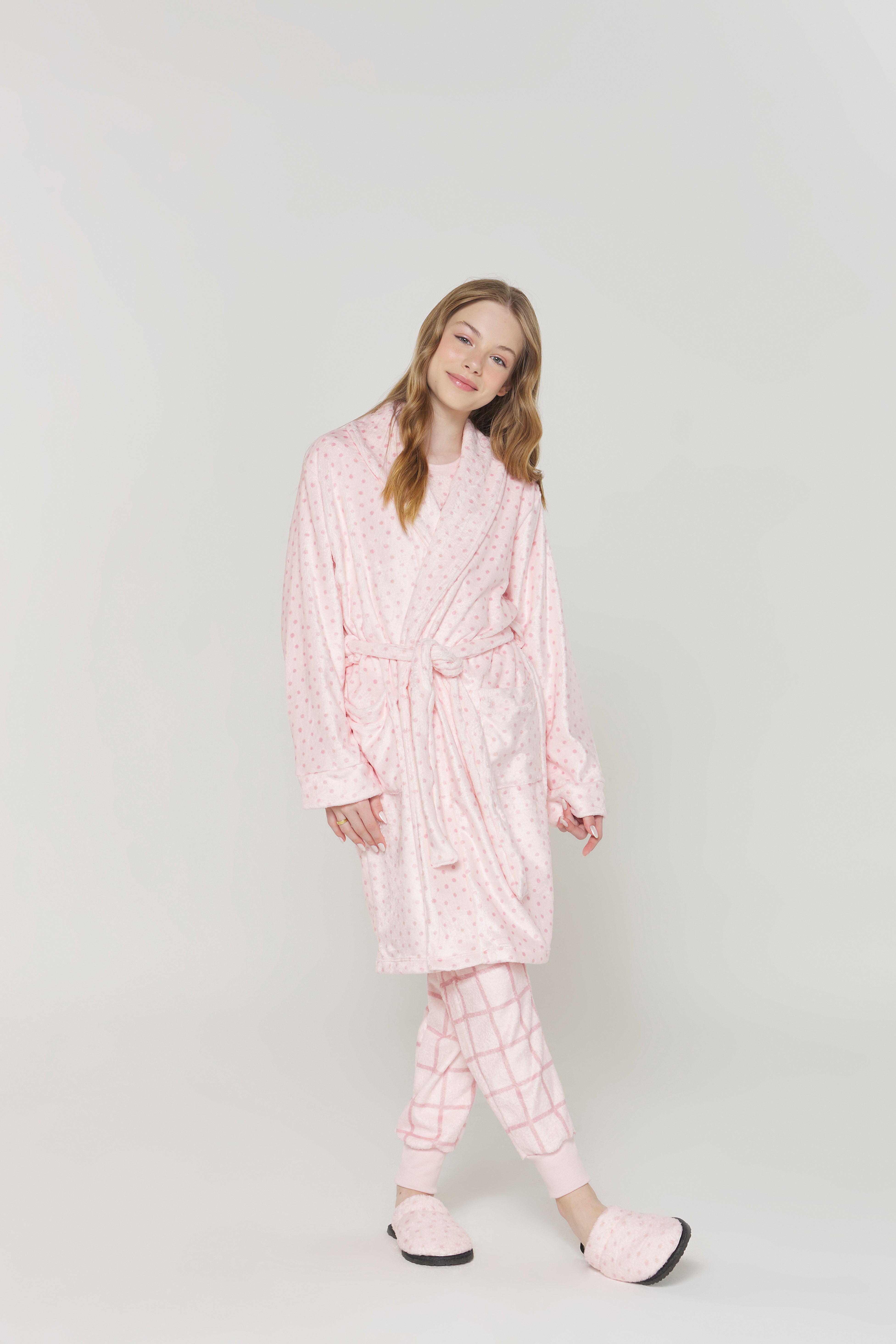 Roupão Feminino Infantil Rosa Fleece – Danka® 01.2.0408