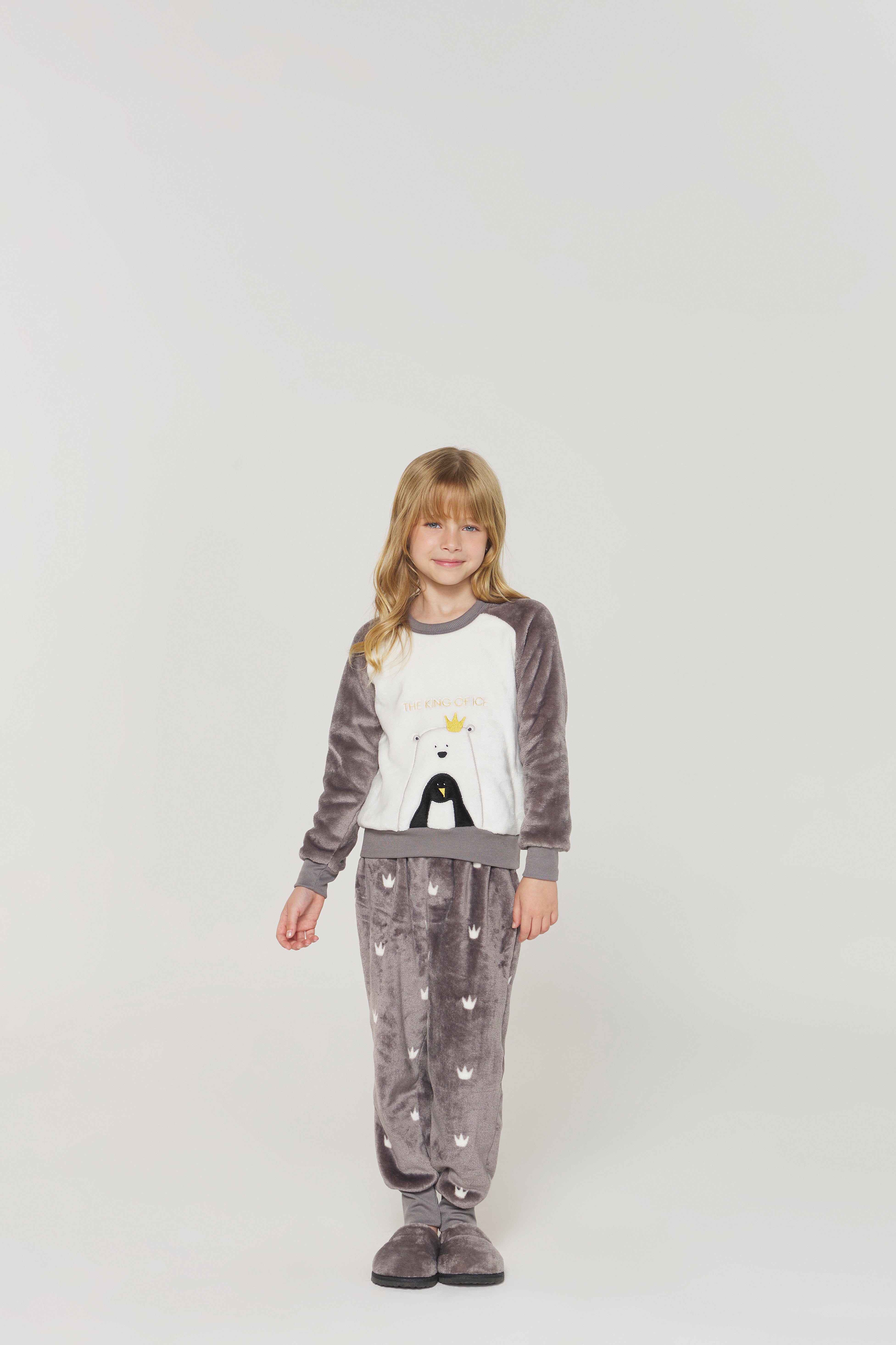 Pijama Plush Infantil/Juvenil Manga Longa Pinguim – Danka® 01.2.0413