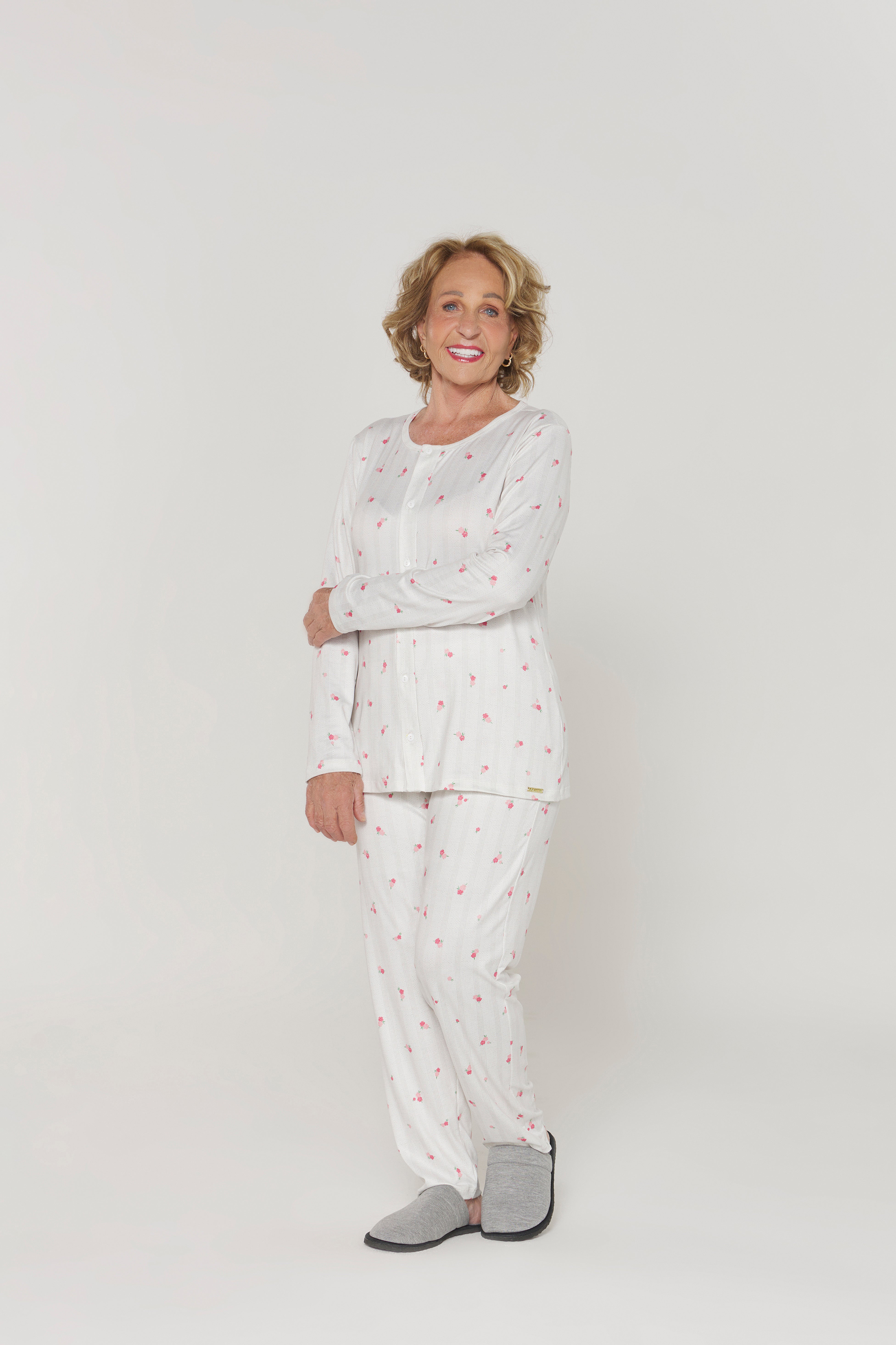 Pijama Manga Longa Com Calça Aberta Estampa Floral – Danka® 01.2.0443