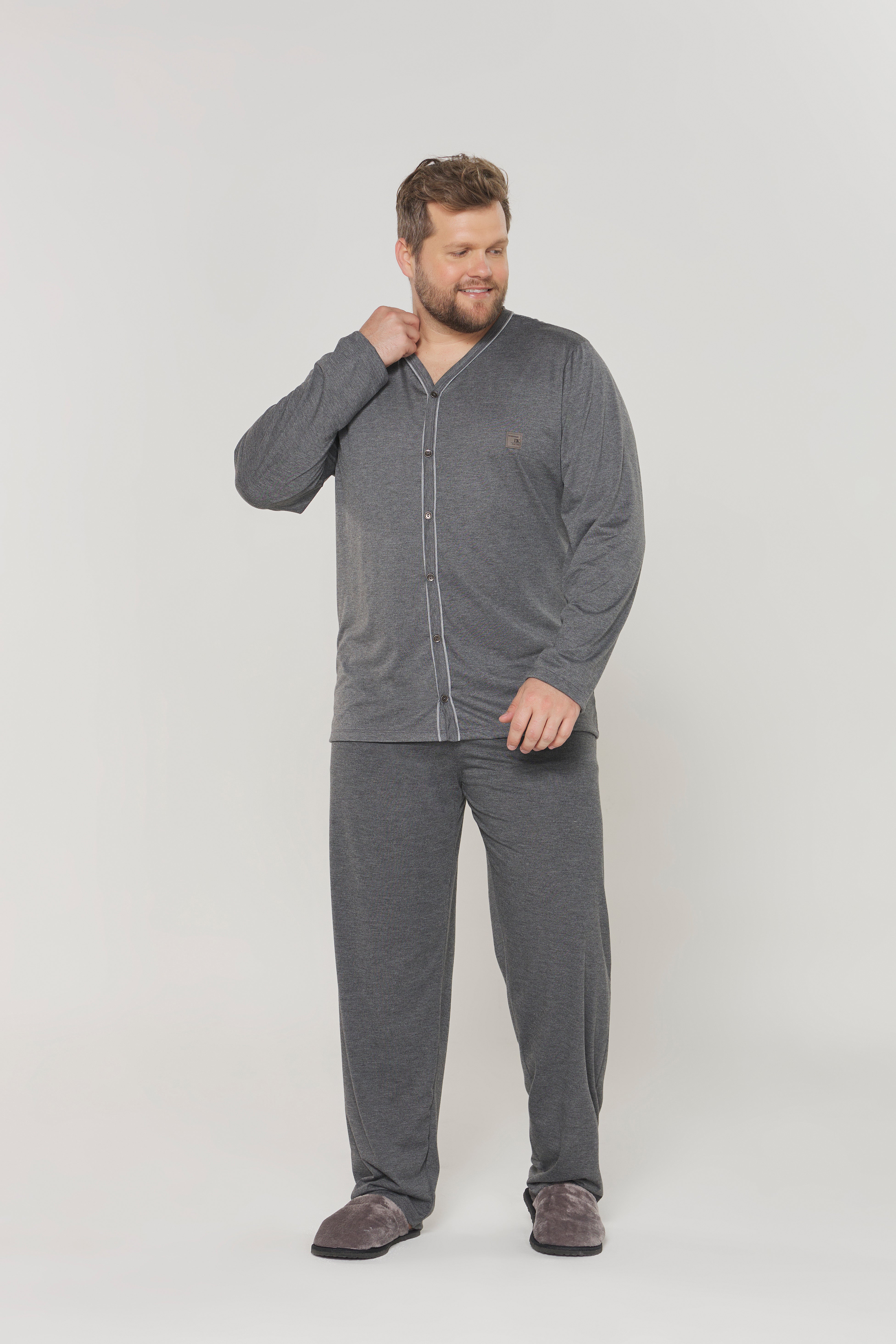 Pijama Masculino Manga Longa com Calça  Aberta  Plus Size – Danka® 01.2.0466
