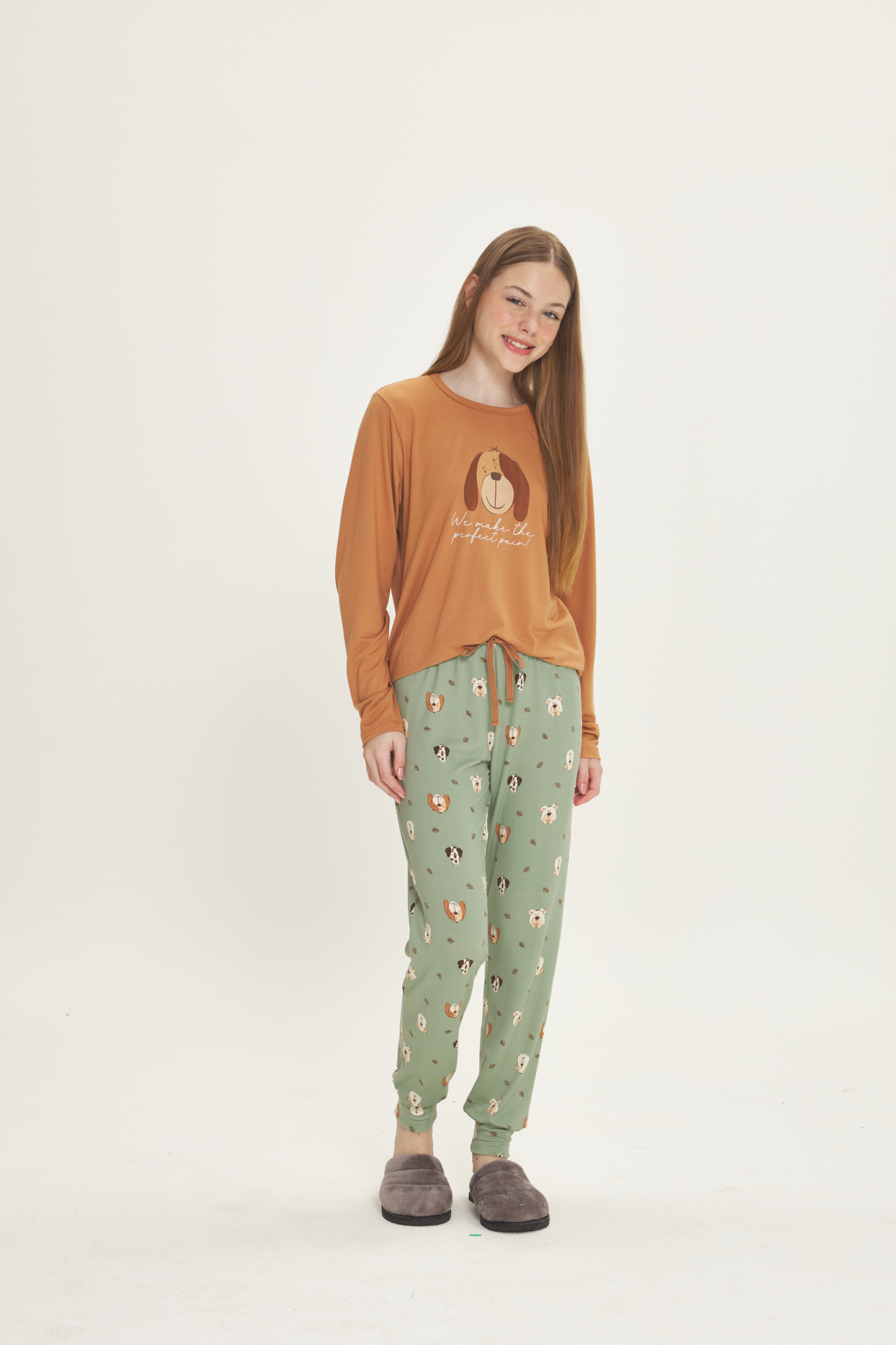 Pijama Infantil Feminino Manga Longa com Calça Peach Touch Cachorros – Danka® 01.2.0501/02