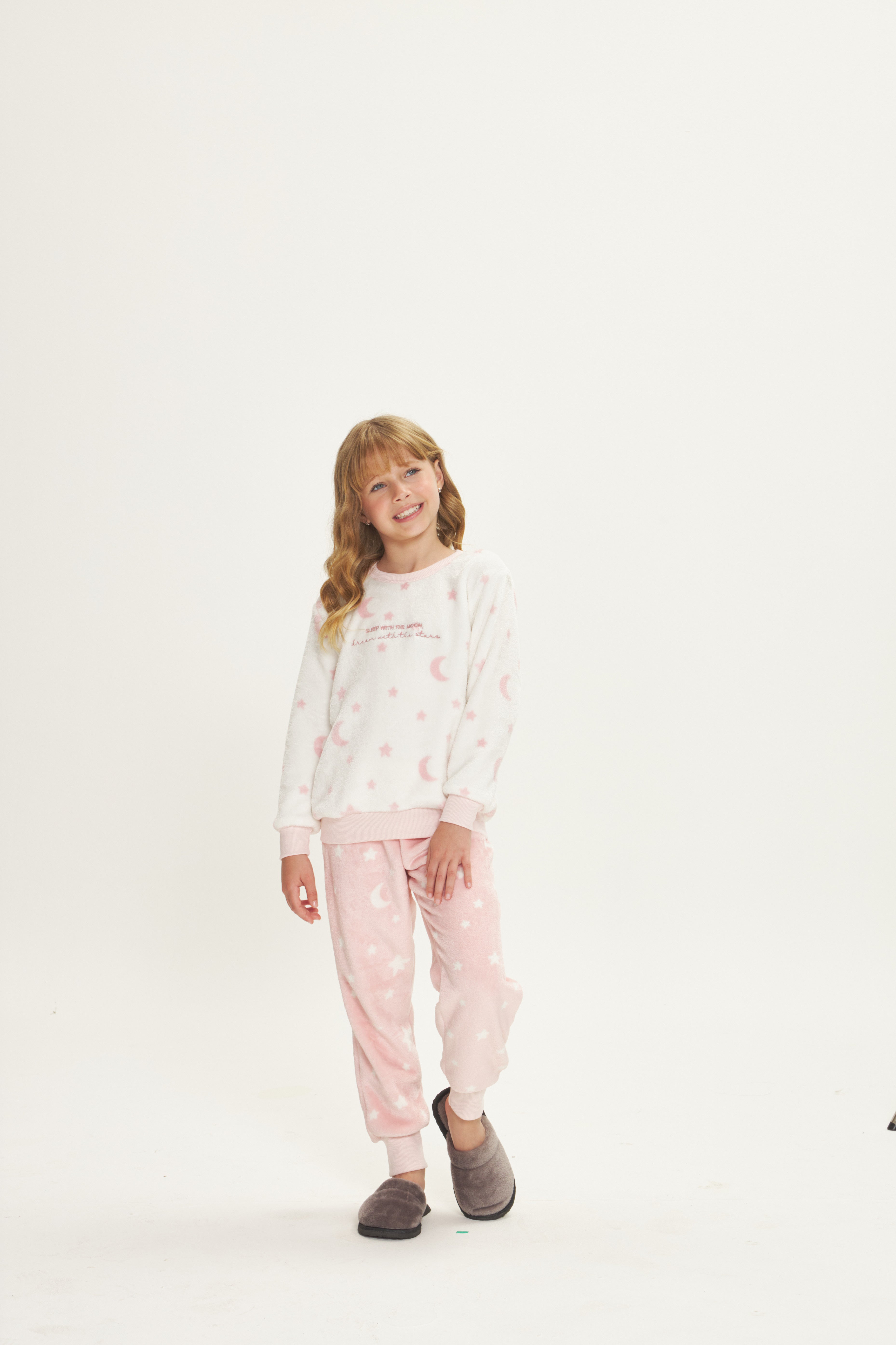 Pijama Infantil Feminino Manga Longa com Calça Fleece Lua – Danka® 01.2.0557/58