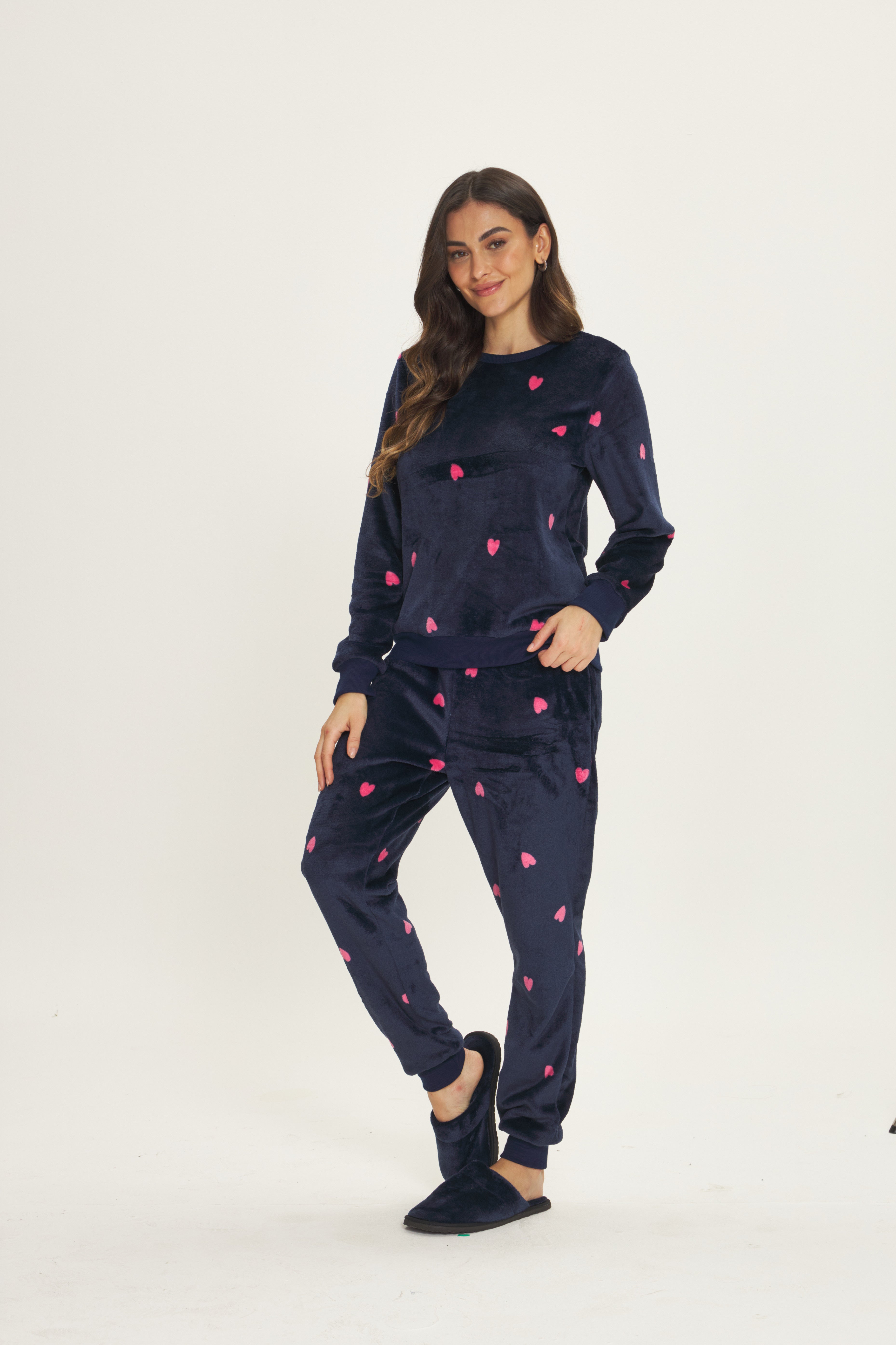 Pijama Jovial Manga Longa com Calça Fleece Coração – Danka® 01.2.0570