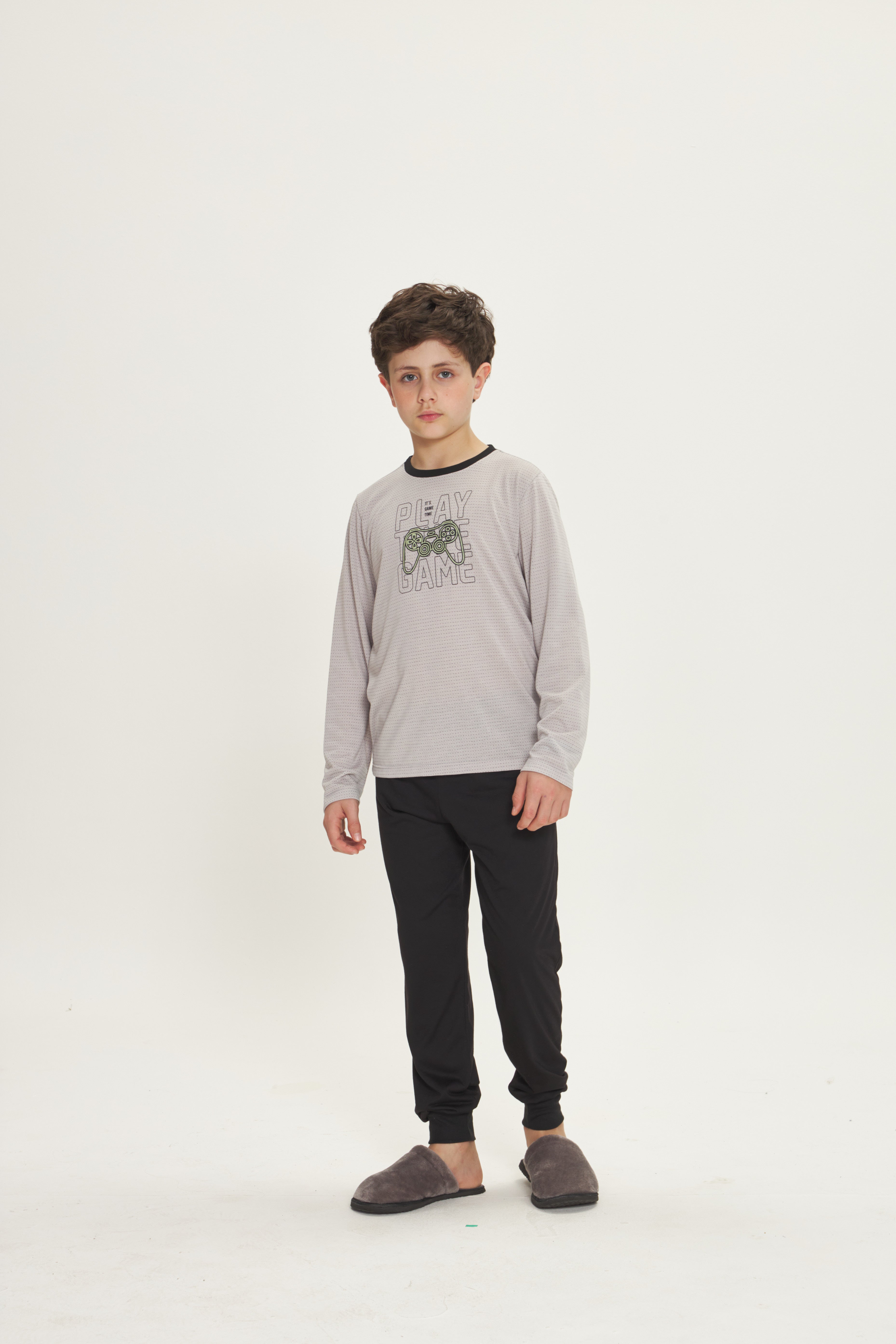 Pijama Infantil Masculino Manga Longa com Calça em Poliviscose Gamer Cinza – Danka® 01.2.0622/23