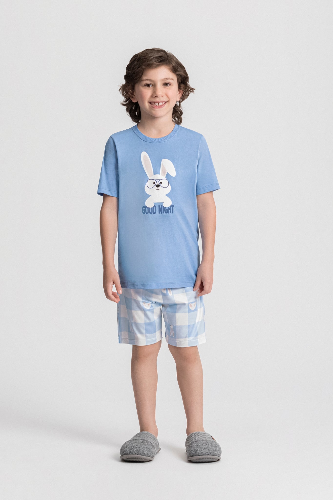 Pijama Masculino Infantil Meia Manga com Short – Feliz Coelho 0132043