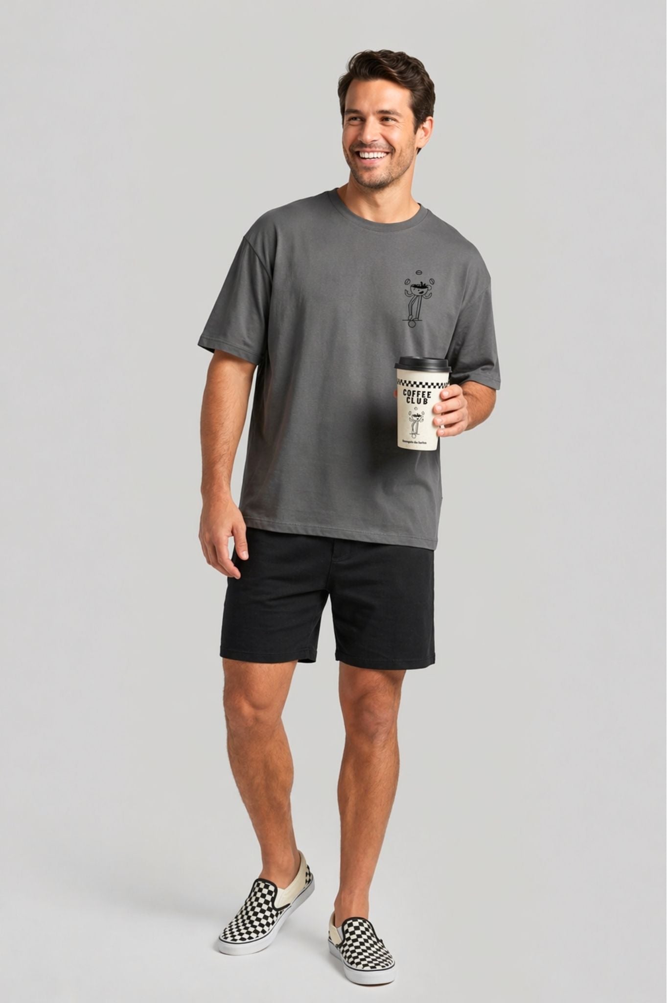 Pijama Masculino Curto Coffee Club em Meia Malha | Acompanha Copo para Café Personalizado Mensageiro dos Sonhos® 0132293