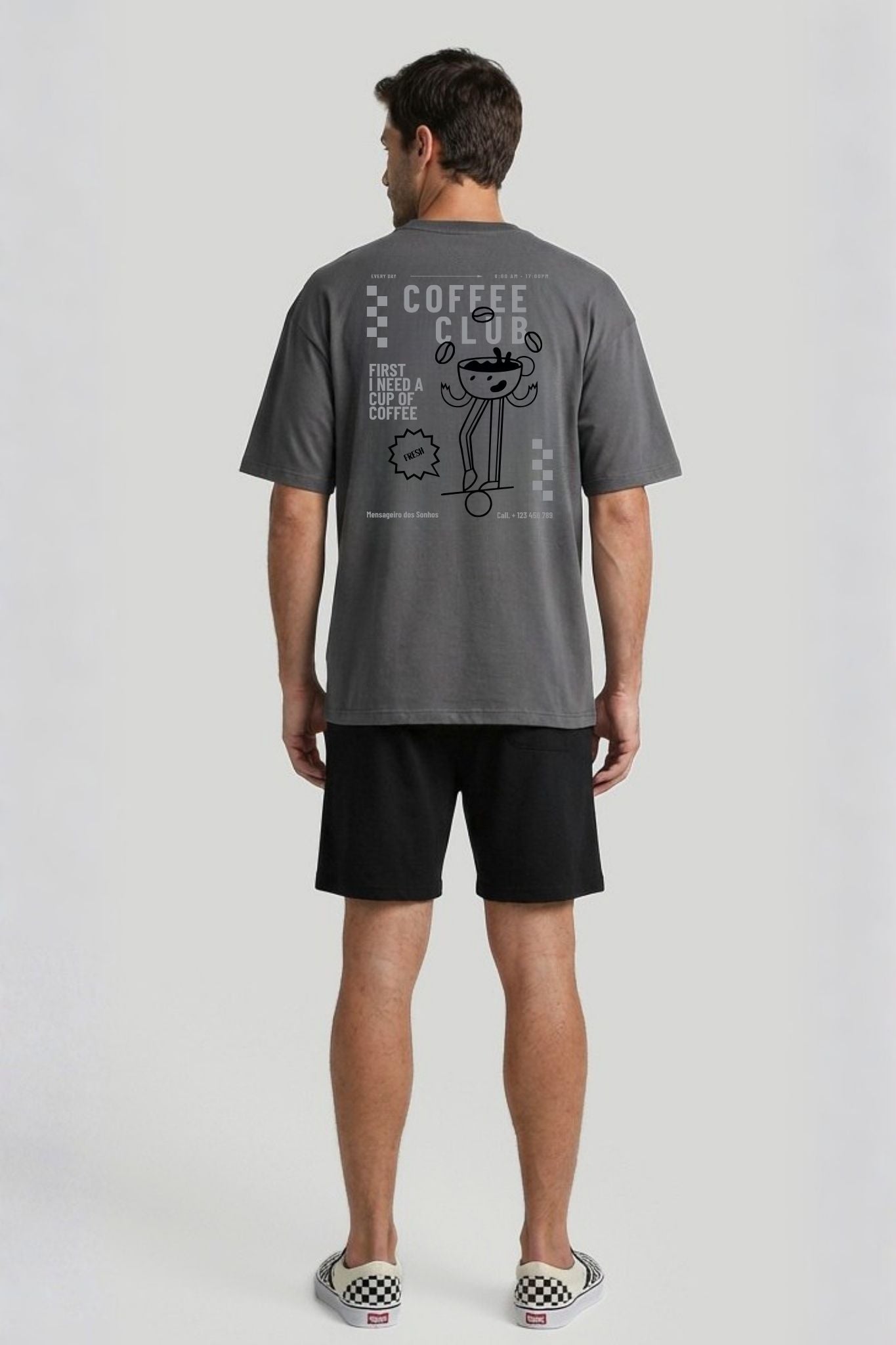 Pijama Masculino Curto Coffee Club em Meia Malha | Acompanha Copo para Café Personalizado Mensageiro dos Sonhos® 0132293