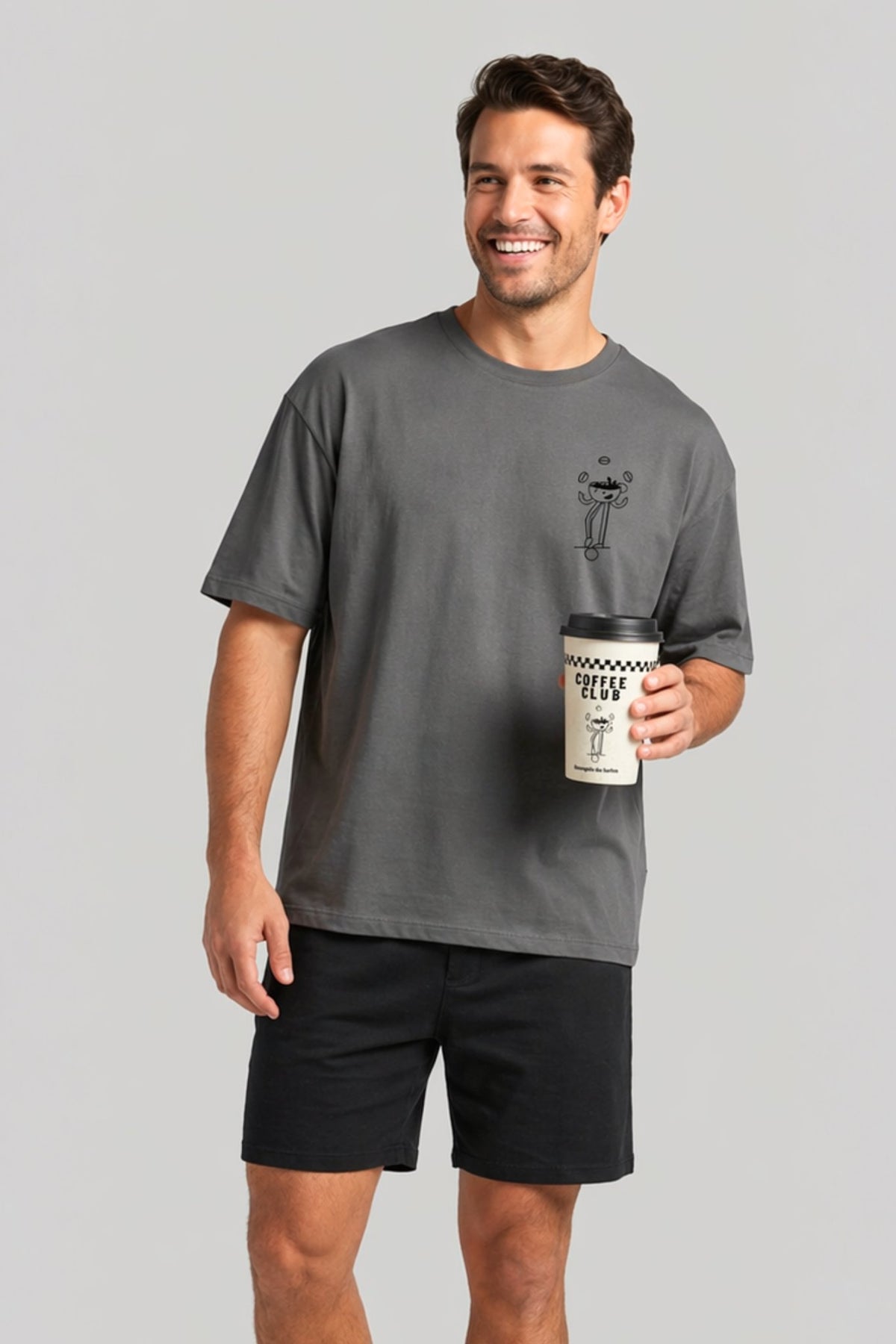 Pijama Masculino Curto Coffee Club em Meia Malha | Acompanha Copo para Café Personalizado Mensageiro dos Sonhos® 0132293