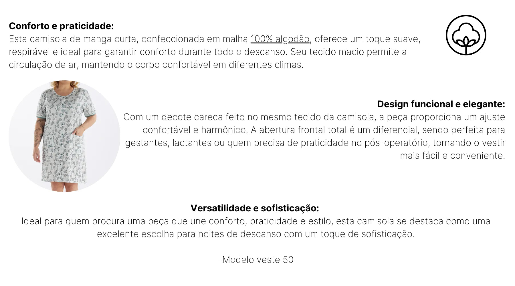Camisola Meia Manga Abertura Frontal Plus Pzama® 090225 - COR 02