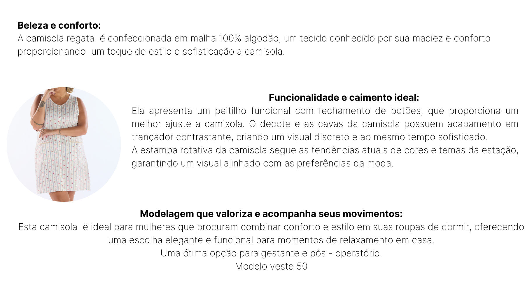 Camisola Plus Size Regata Aberta Estampa Floral em Algodão – Pzama® 090252