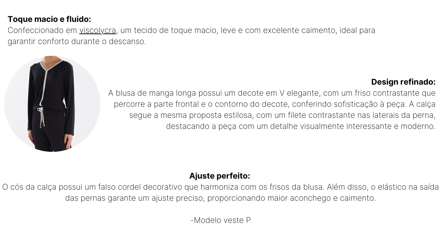 Pijama Manga Longa com Calça em Viscolycra Pzama® 100225