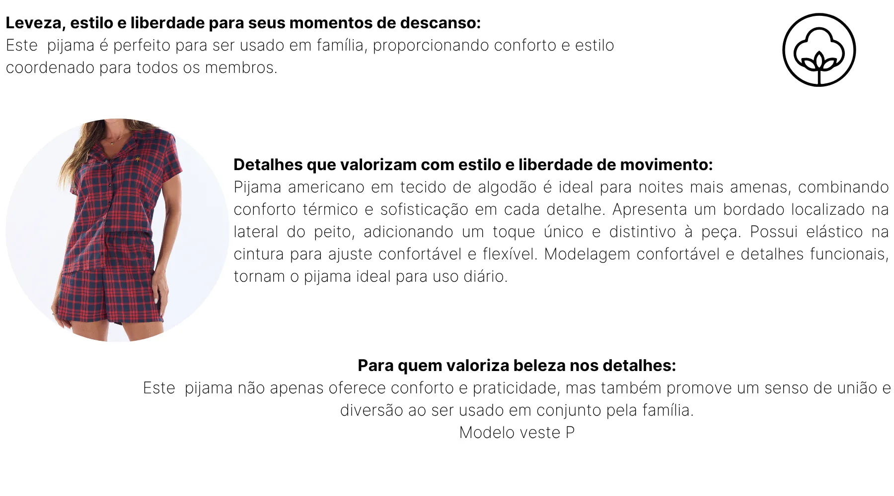 Pijama Básico Meia Manga Aberto com Bermuda Xadrez Vermelho e Azul – Pzama® 100273