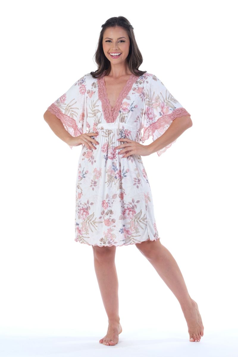 Kafta Curta Estampada Com Renda – Maria Candida® 10154
