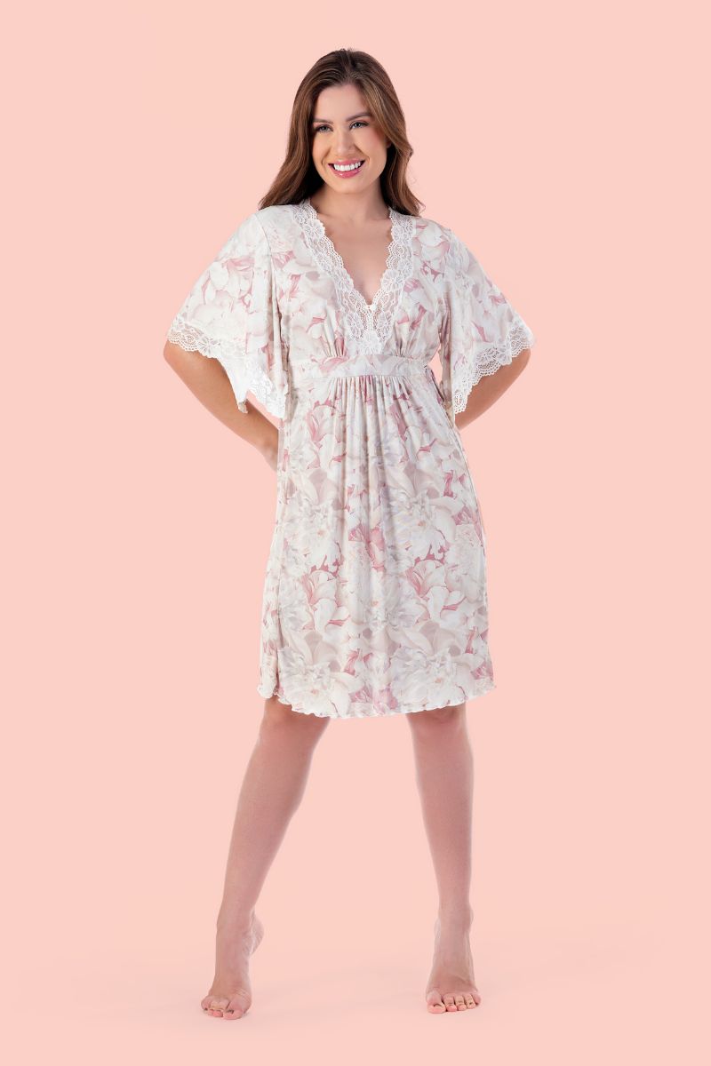 Kafta Curta Estampada Com Renda – Maria Candida® 10154