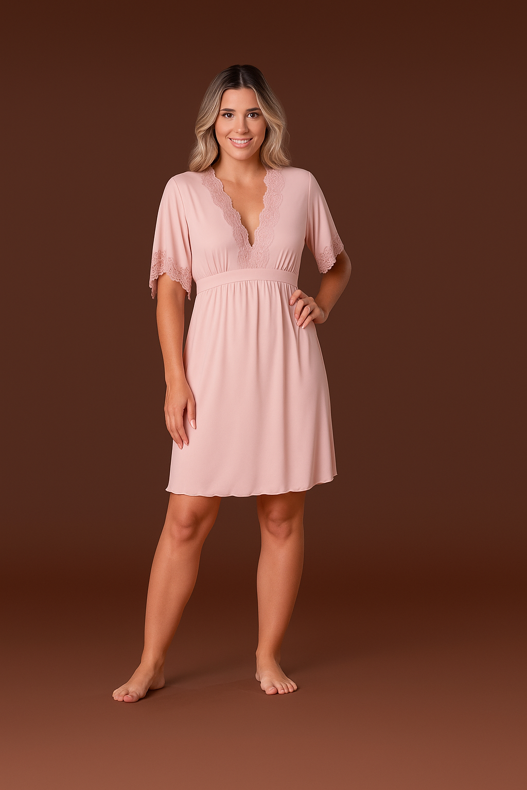 Kafta Curta Lisa com Renda – Maria Cândida® 10524 - 415-CALLAS