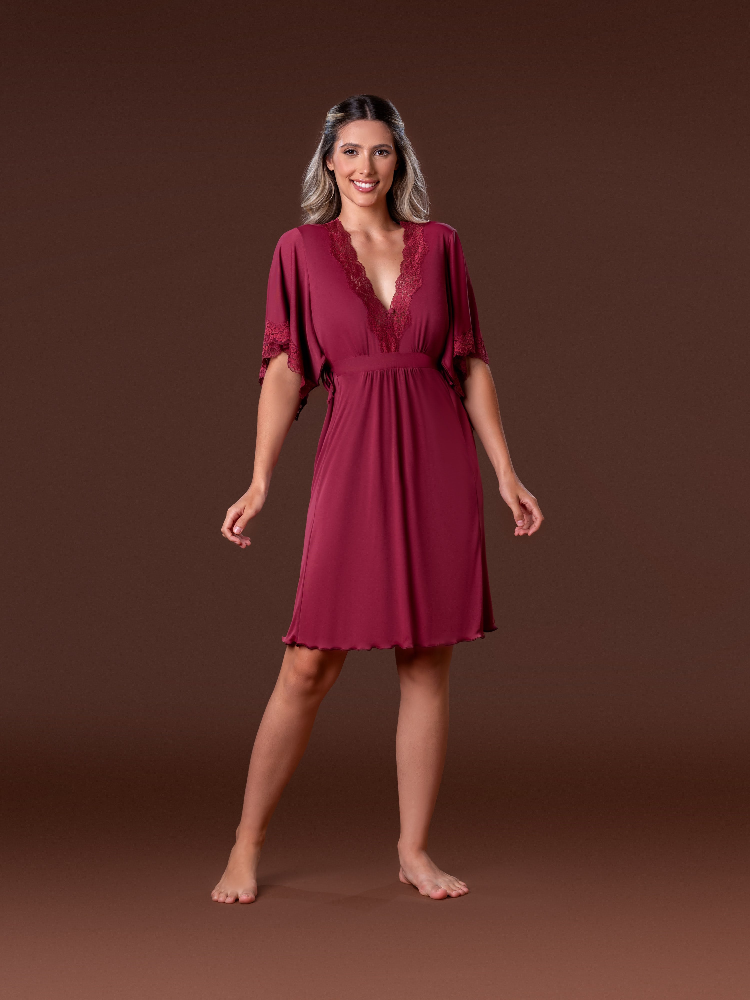 Kafta Curta Lisa com Renda – Maria Cândida® 10524 - 525-SENSUALE
