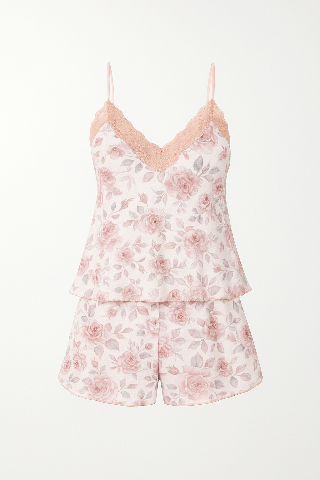 Pijama Alça com Short Estampado com Renda Maria Cândida® 10567