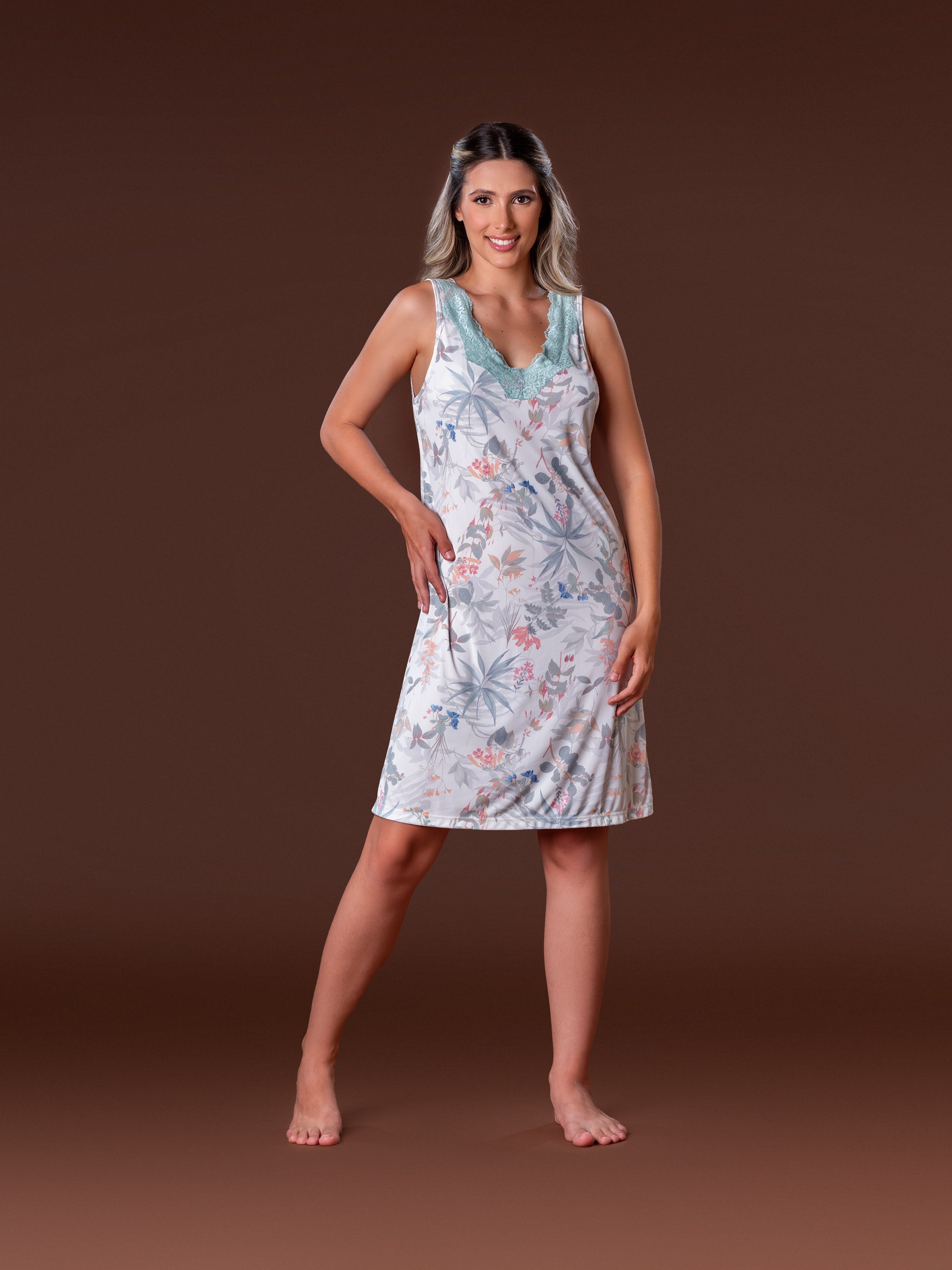 Camisola Regata Estampada com Renda – Maria Cândida® 10575