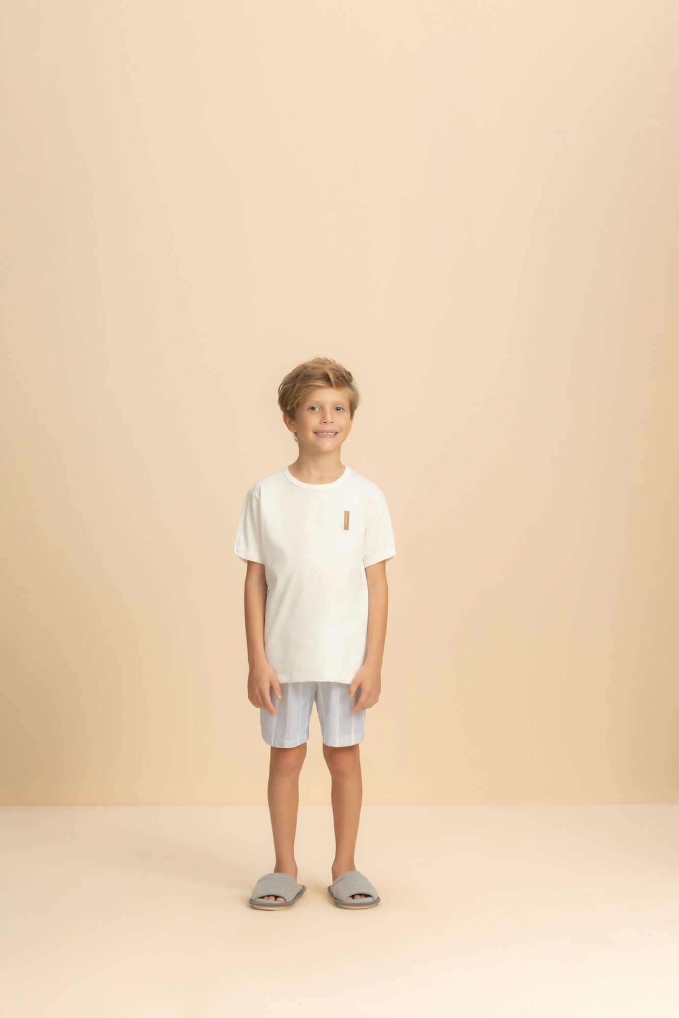 Pijama Infantil Masculino Meia Manga com Bermuda Algodão Composê Listrado – Lua Encantada® 12030159/60