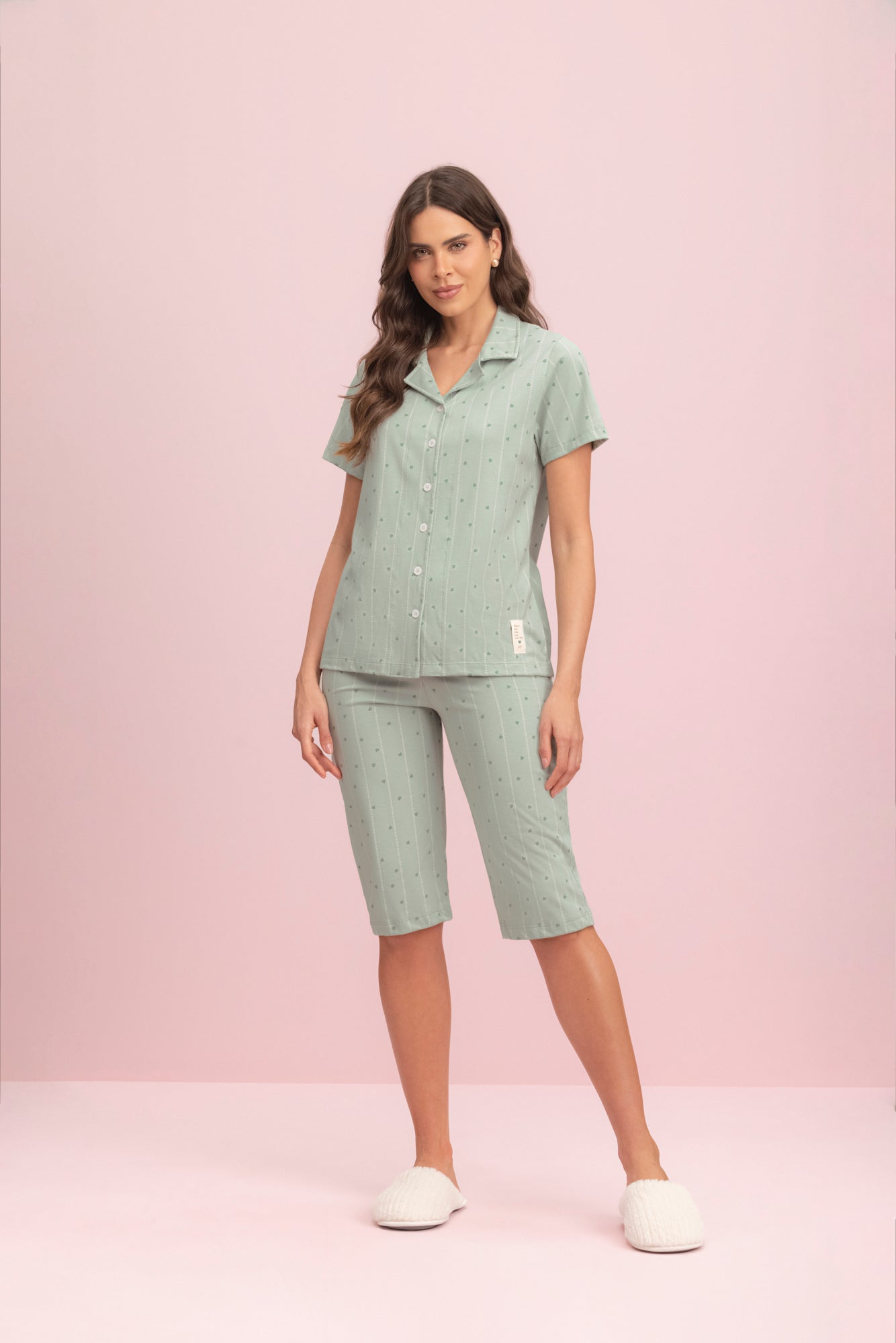 Pijama Americano Meia Manga Capri Algodão Coração – Lua Encantada® 12170006