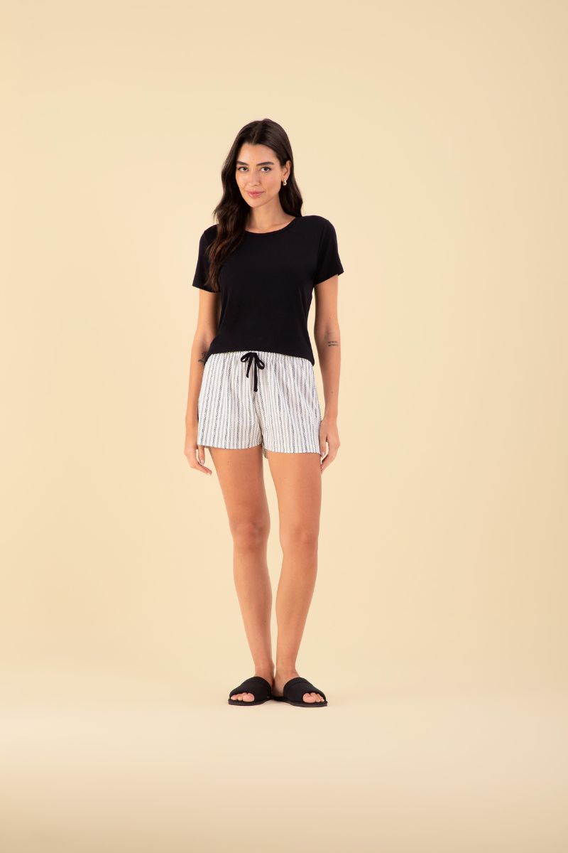 Pijama Básico Meia Manga com Short Microfibra Listra Poá – Sensare® 130191