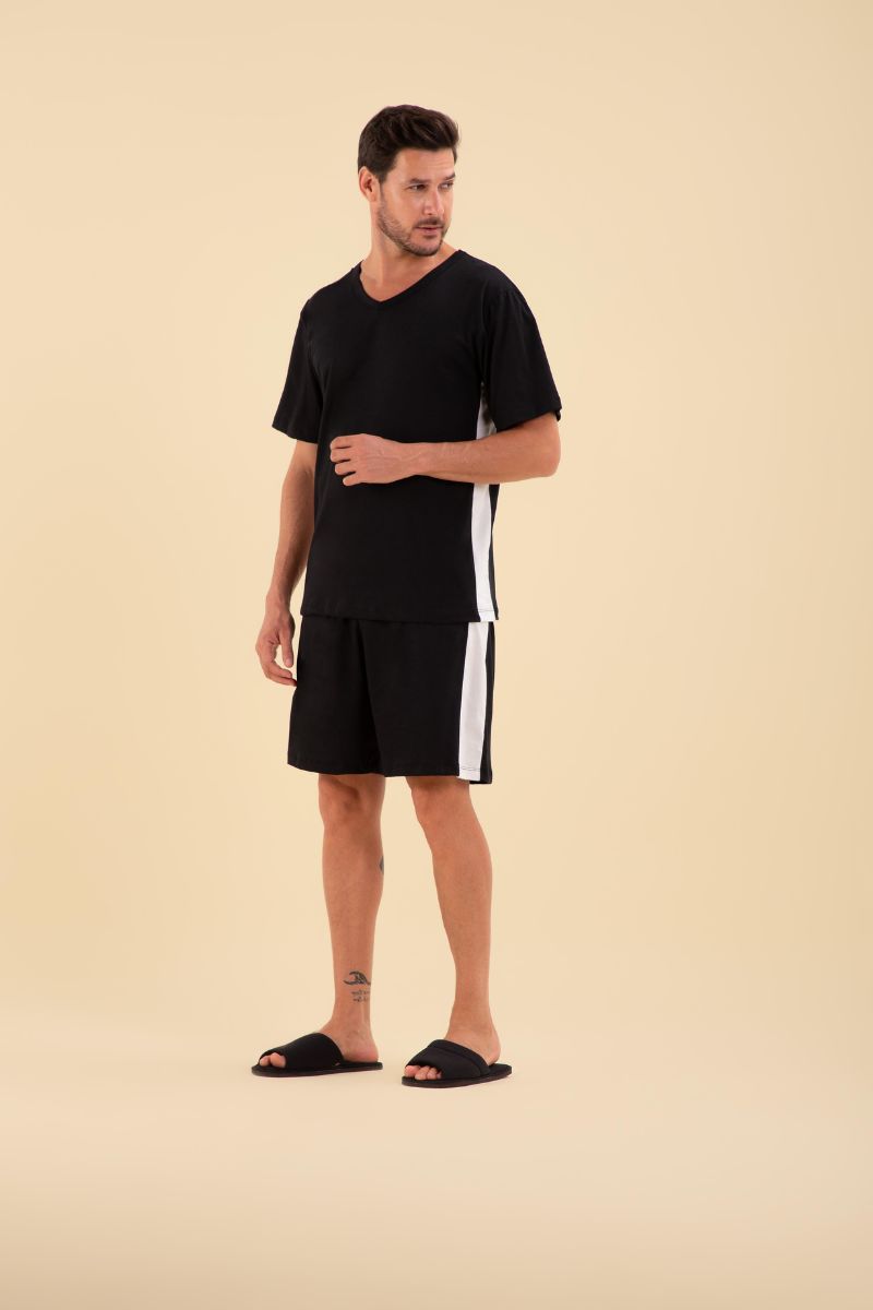 Pijama Masculino Meia Manga com Bermuda Microfibra Listra Poá – Sensare® 130193