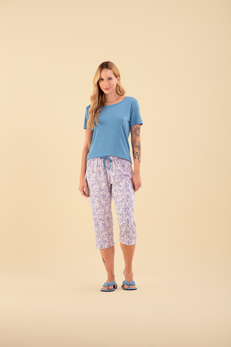 Pijama Senhora Meia Manga com Capri Microfibra Floral – Sensare® 130206