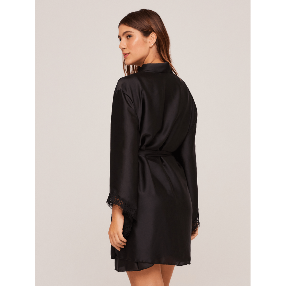 Robe Em Cetim Loungewear Com Renda Chantilly  Liebe® 136916