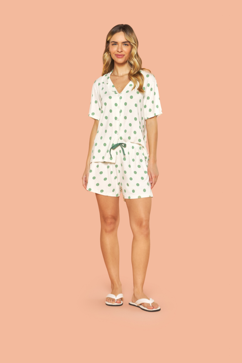 Pijama Americano Meia Manga com Short Básico em Viscolycra Poá – Sensare® 130447
