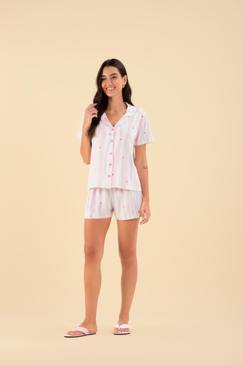 Pijama Básico Americano Meia Manga c/ Short Microfibra Believe – Sensare® 130207
