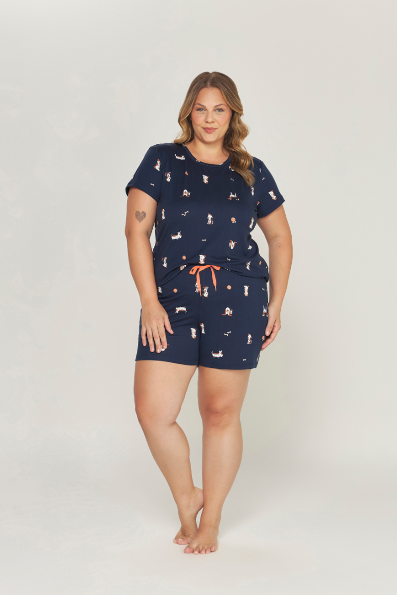 Pijama Meia Manga com Short Plus Size Peach Touch Dog – Dunid® 01.1.0424