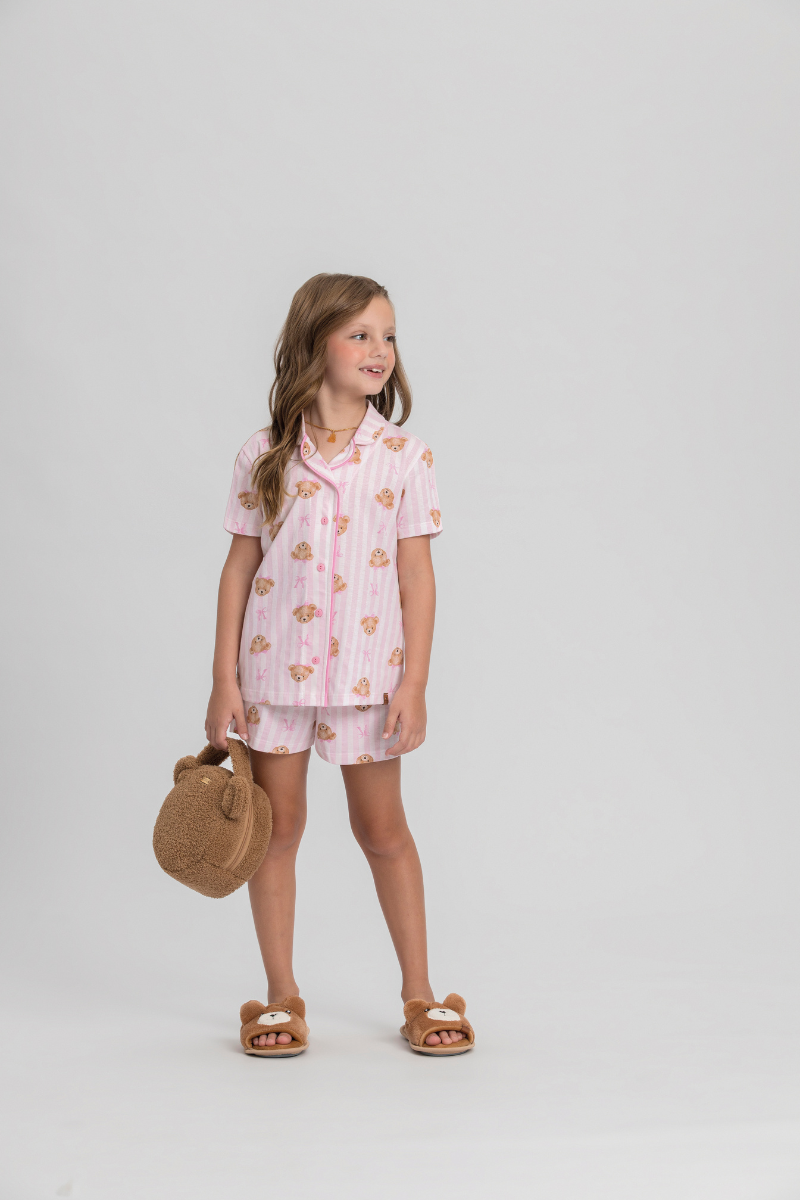 Pijama Infantil Americano Meia Manga c/ Short Algodão My Teddy – Mensageiro Dos Sonhos® 0132191