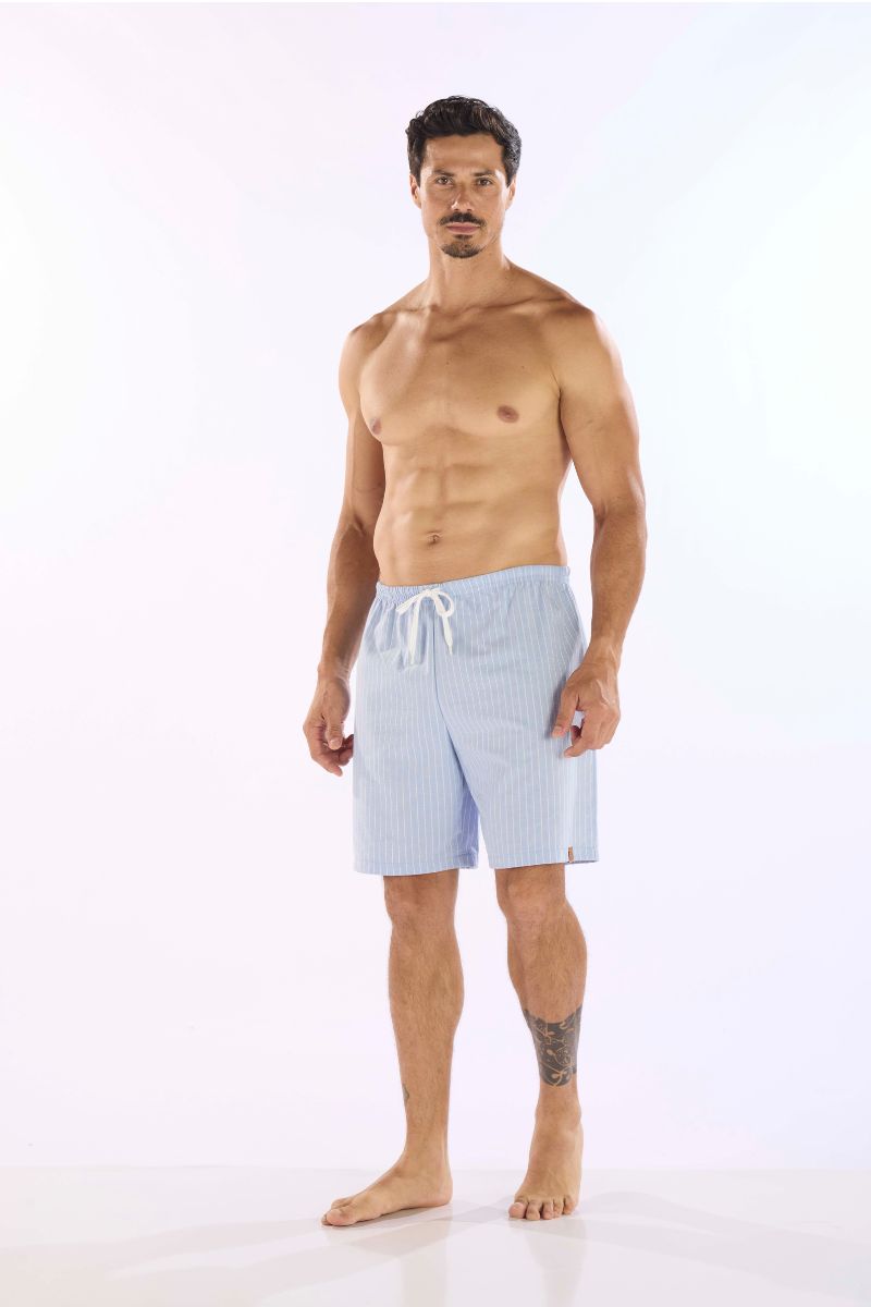 Bermuda Masculina Em Tricoline Azul Listrada – Pzama® 070071