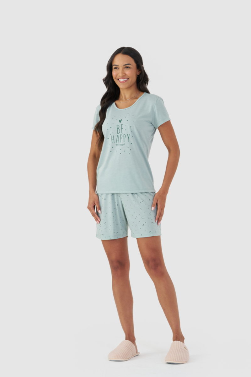 Pijama Básico Meia Manga com Bermudoll em Meia Malha Be Happy – Mensageira da Paz® 033496