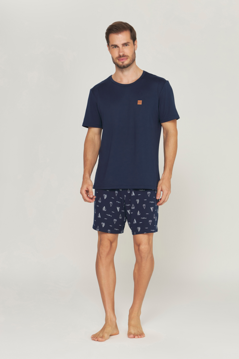Pijama Masculino Meia Manga com Bermuda Peach Touch Marinho – Dunid® 01.1.0406