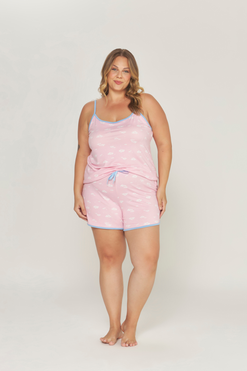Pijama de Alça com Short Plus Size Peach Touch Nuvem – Dunid® 01.1.0554