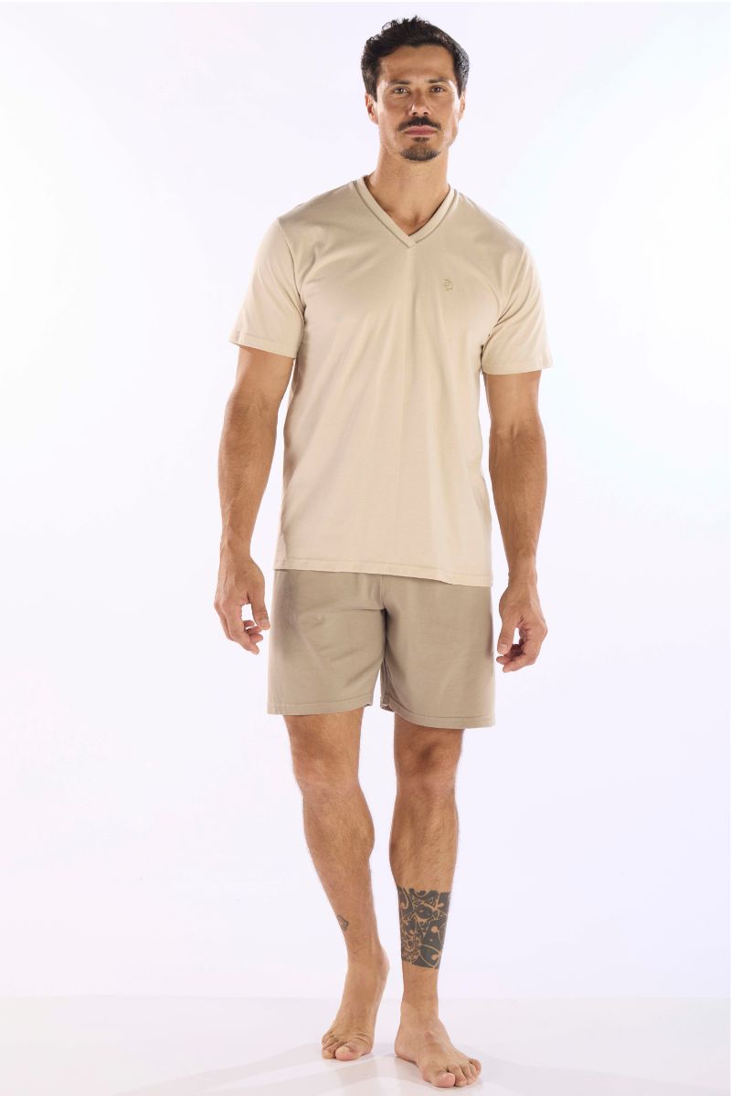 Pijama Masculino Gola V Liso Meia Manga com BermudaAlgodao Pzama® 6012.252 - COR 03