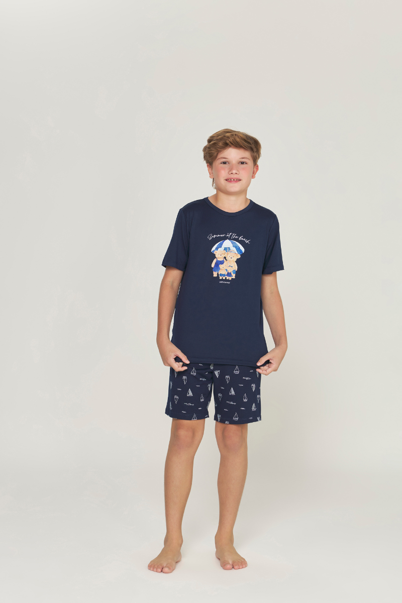 Pijama Meia Manga com Bermuda Infantil Peach Touch Marinho – Dunid® 01.1.0407/08