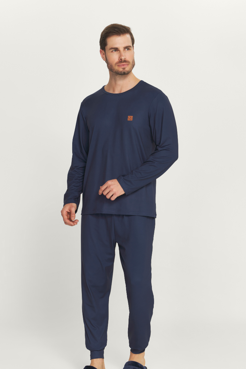 Pijama Masculino Manga Longa com Calça Peach Touch Peluciada Marinho – Danka® 01.2.0540
