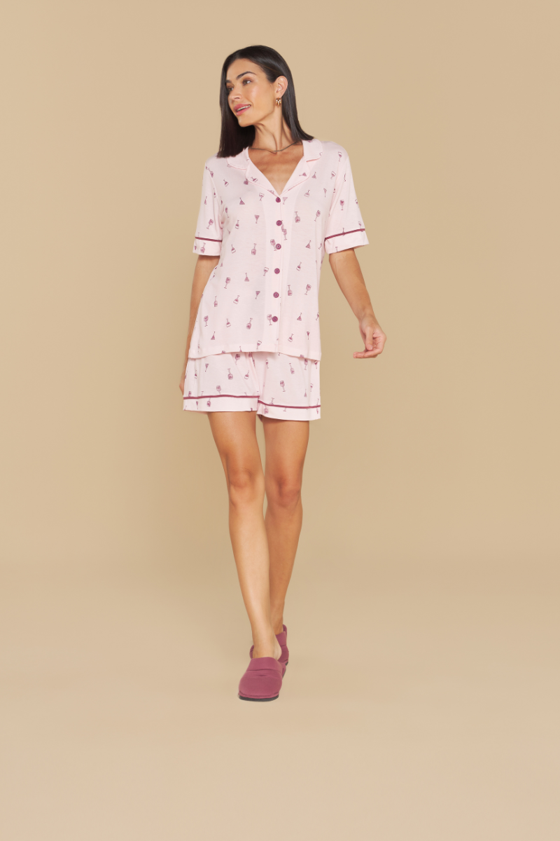 Pijama Jovial Americano Meia Manga com Short em Viscolycra Wine – Sensare® 130284