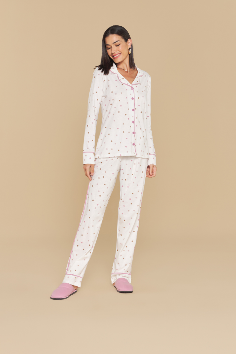 Pijama Jovial Americano Manga Longa com Calça em Malha de Algodão Poazinho – Sensare® 140199