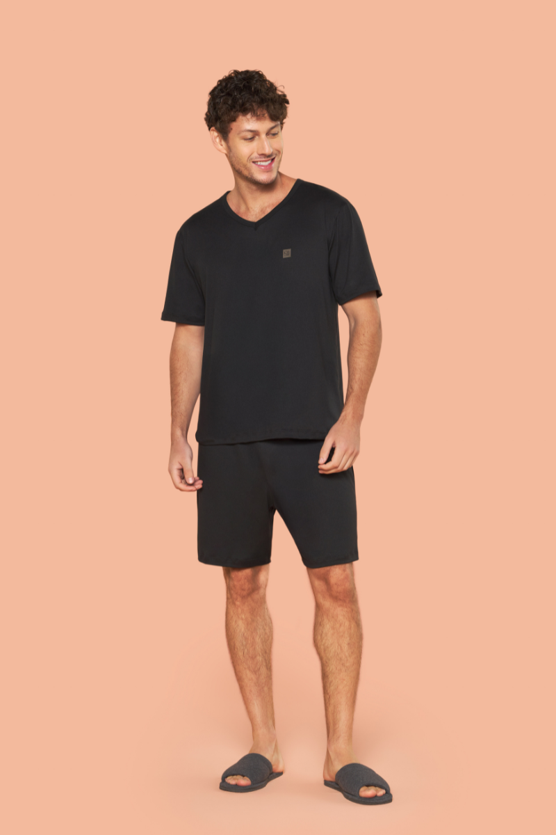 Pijama Masculino Meia Manga com Short Light Suede Corações – Sensare® 130326